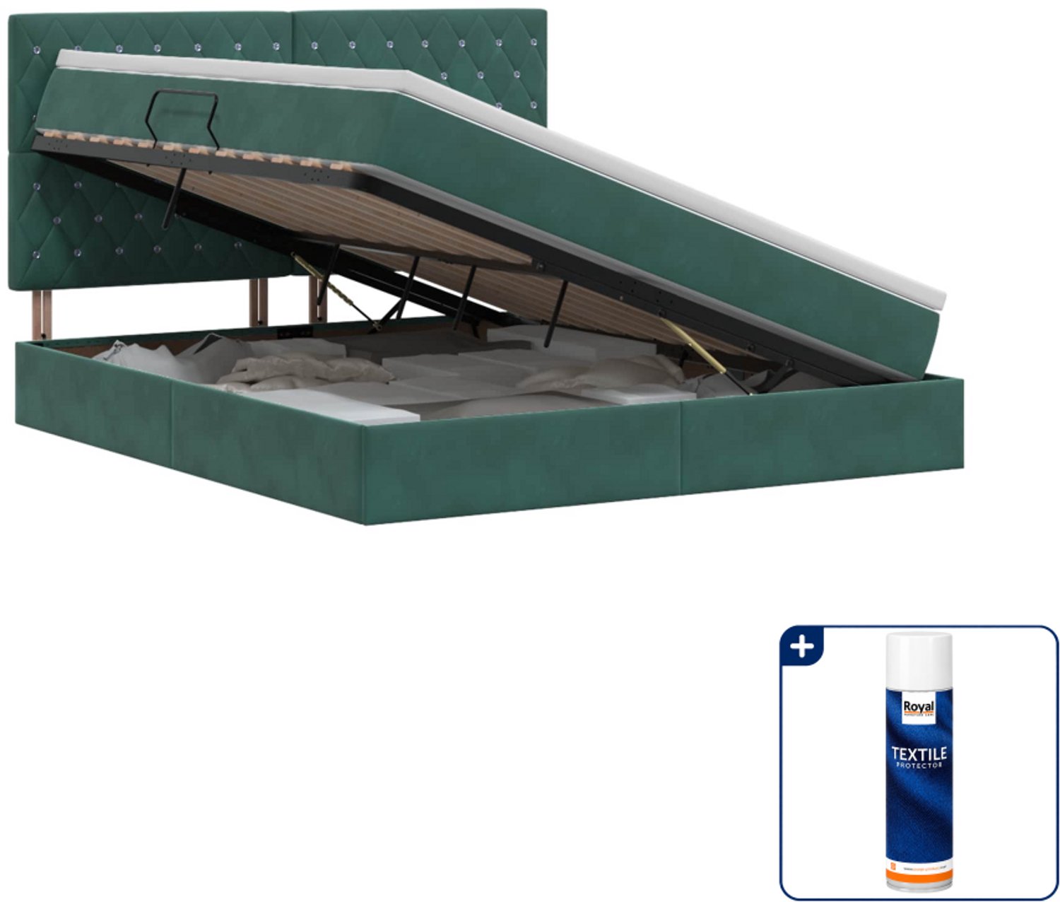 vidaXL opbergbed met matras - Kingsize - 180 x 200 cm - donkergroen - Inclusief textielbeschermer 500 ml