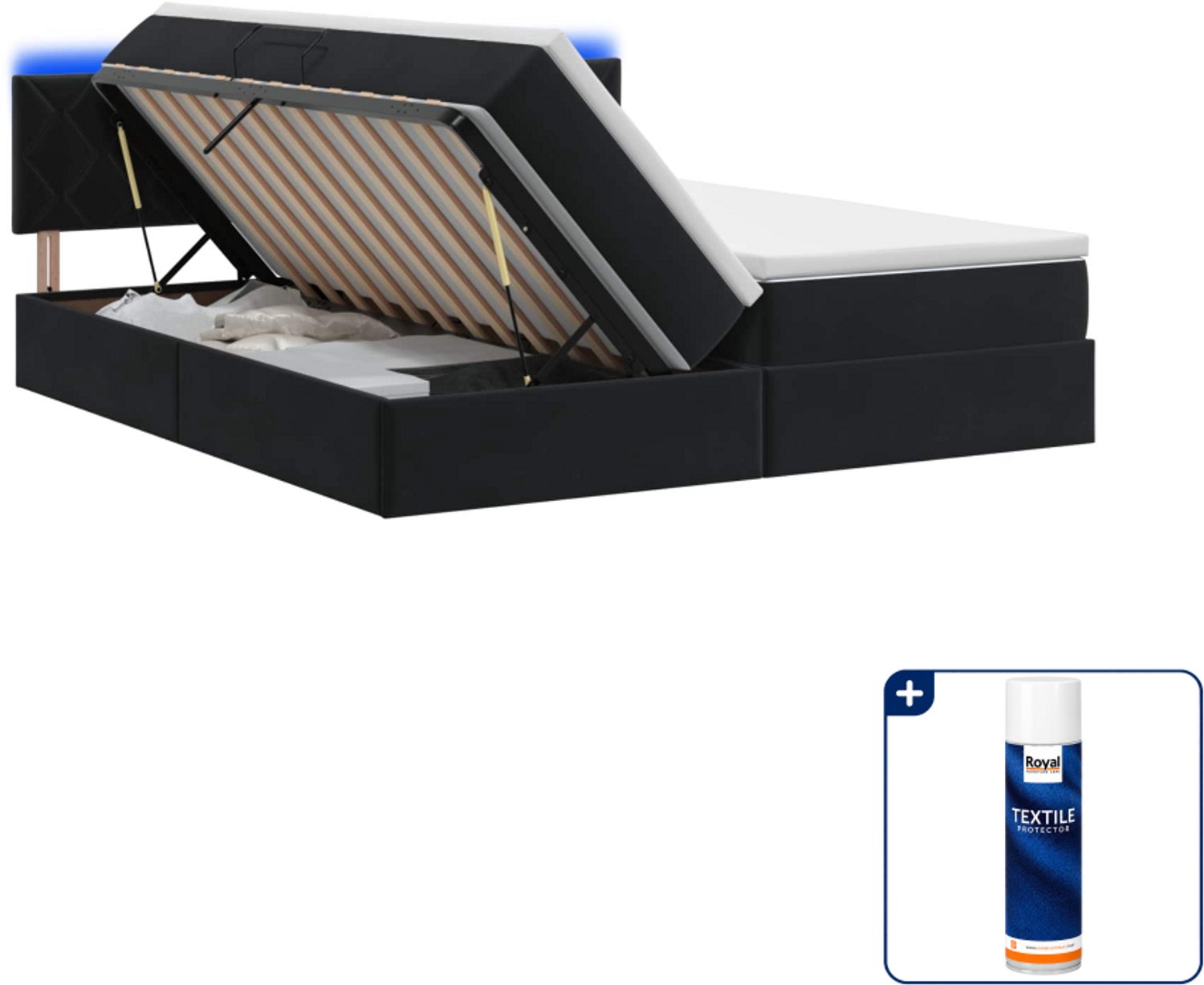vidaXL led opslagbed met matras - 200 x 200 cm - zwart - Inclusief textielbeschermer 500 ml