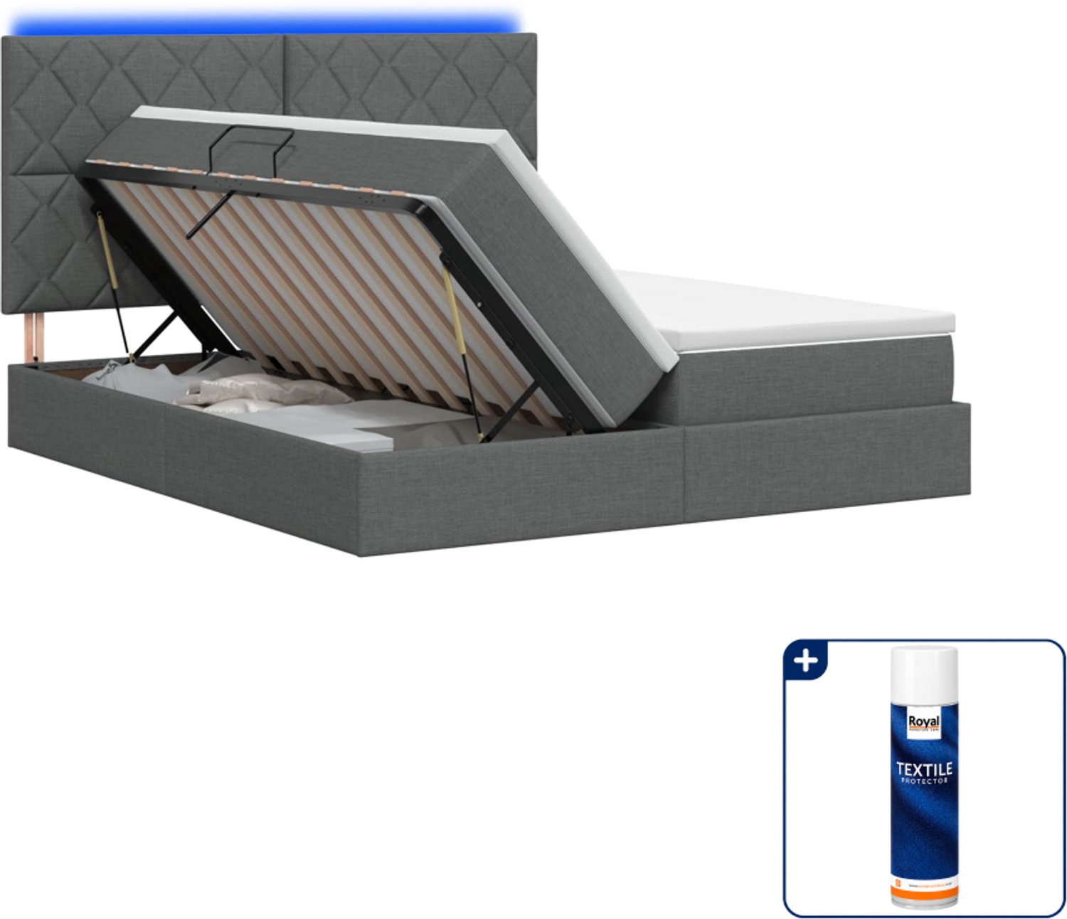 vidaXL LED opbergbed - 200 x 200 cm - donkergrijs - Inclusief textielbeschermer 500 ml Donker Grijn