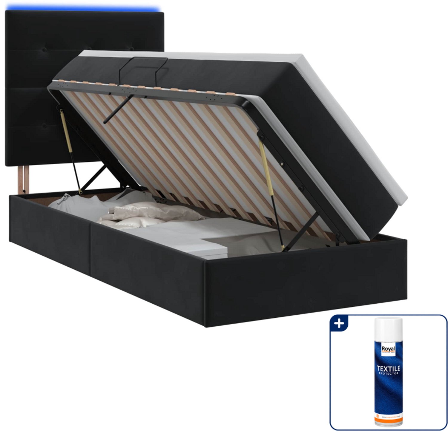 vidaXL opslagbed met matras - 100 x 200 cm - fluweel - zwart - Inclusief textielbeschermer 500 ml