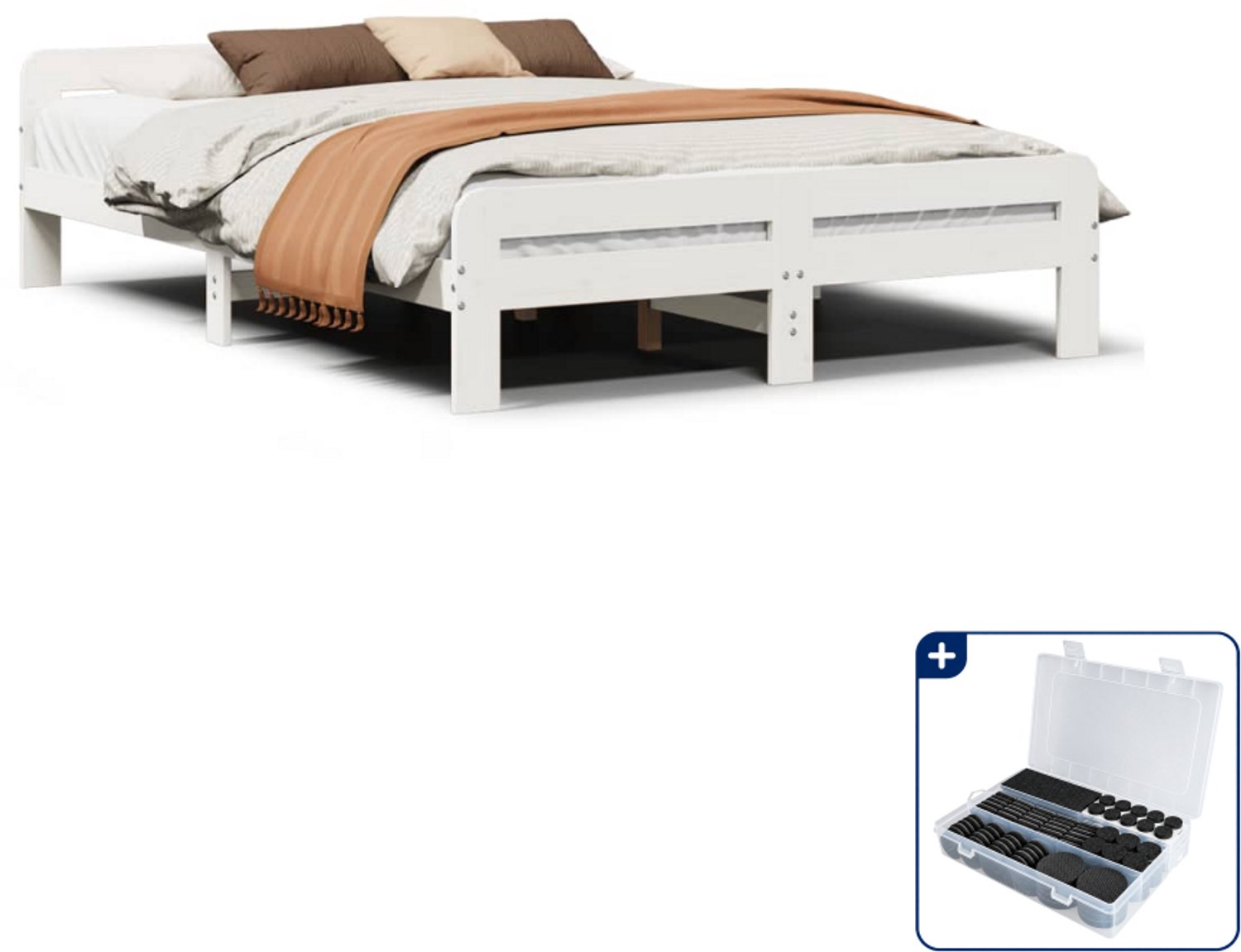 vidaXL bedframe - 150 x 200 cm - massief grenenhout - wit - Inclusief antikrasvilt 177-delig