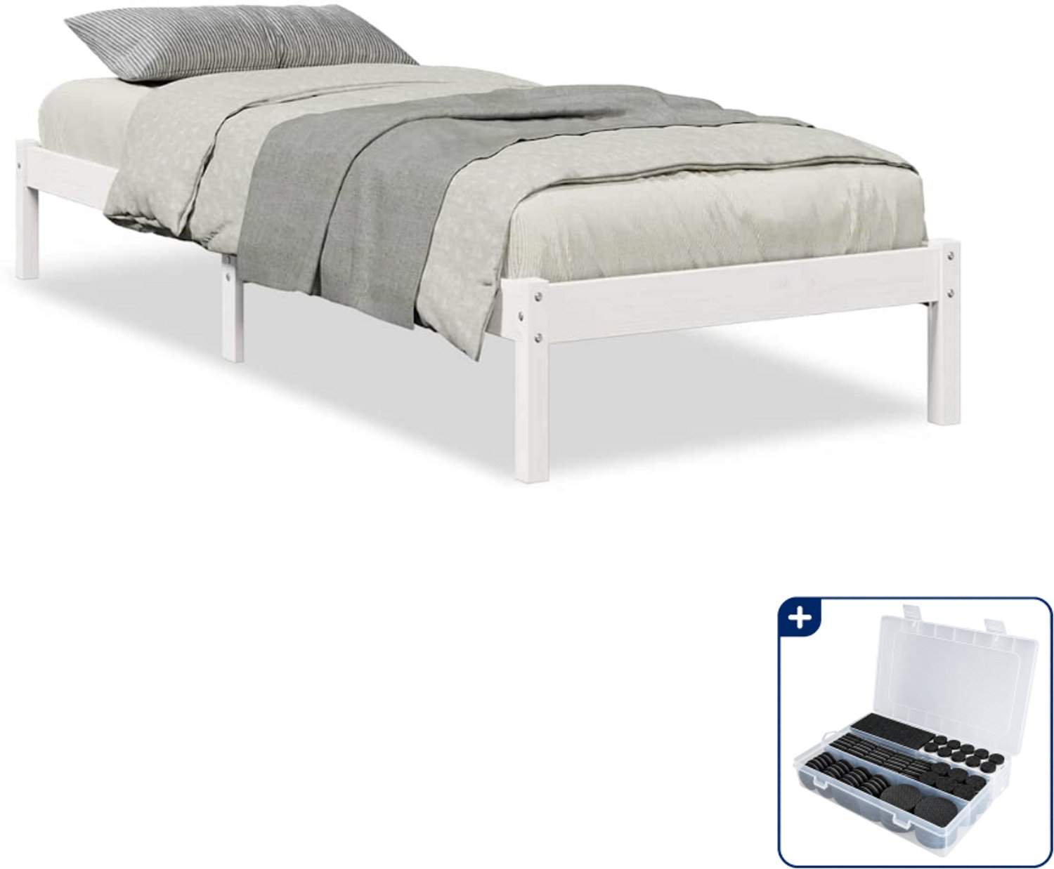 vidaXL bedframe - 80 x 210 cm - massief grenenhout - wit - Inclusief antikrasvilt 177-delig