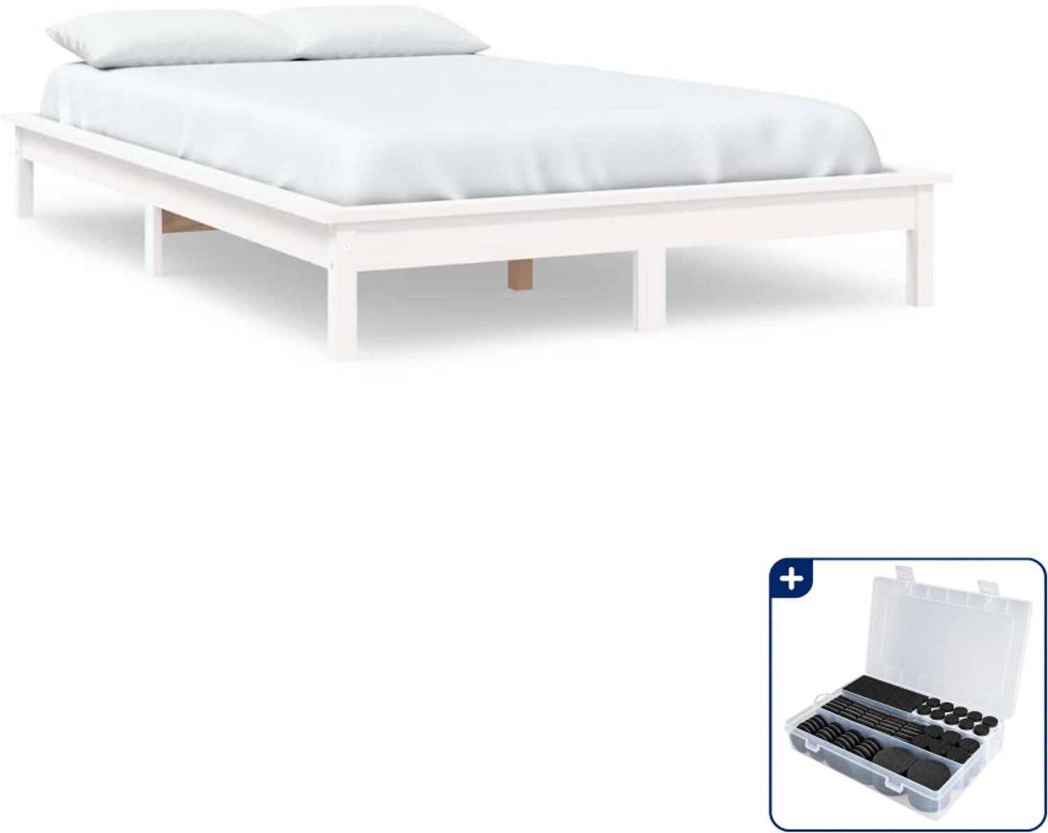 vidaXL Kingsize bedframe - 180 x 200 cm - massief grenenhout - wit - Inclusief antikrasvilt 177-delig