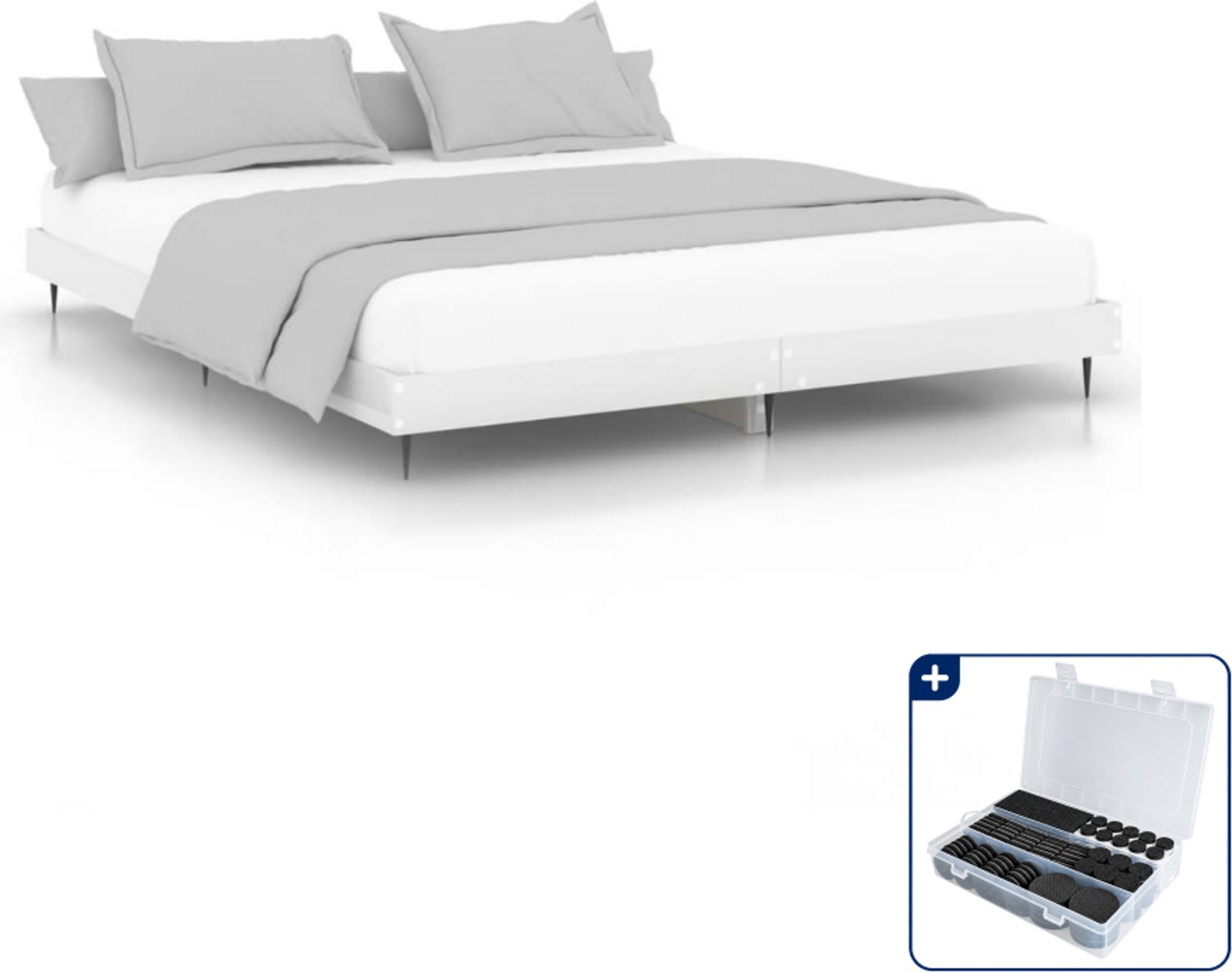vidaXL Queensize bedframe - 160 x 200 cm - hoogglans wit - Inclusief antikrasvilt 177-delig