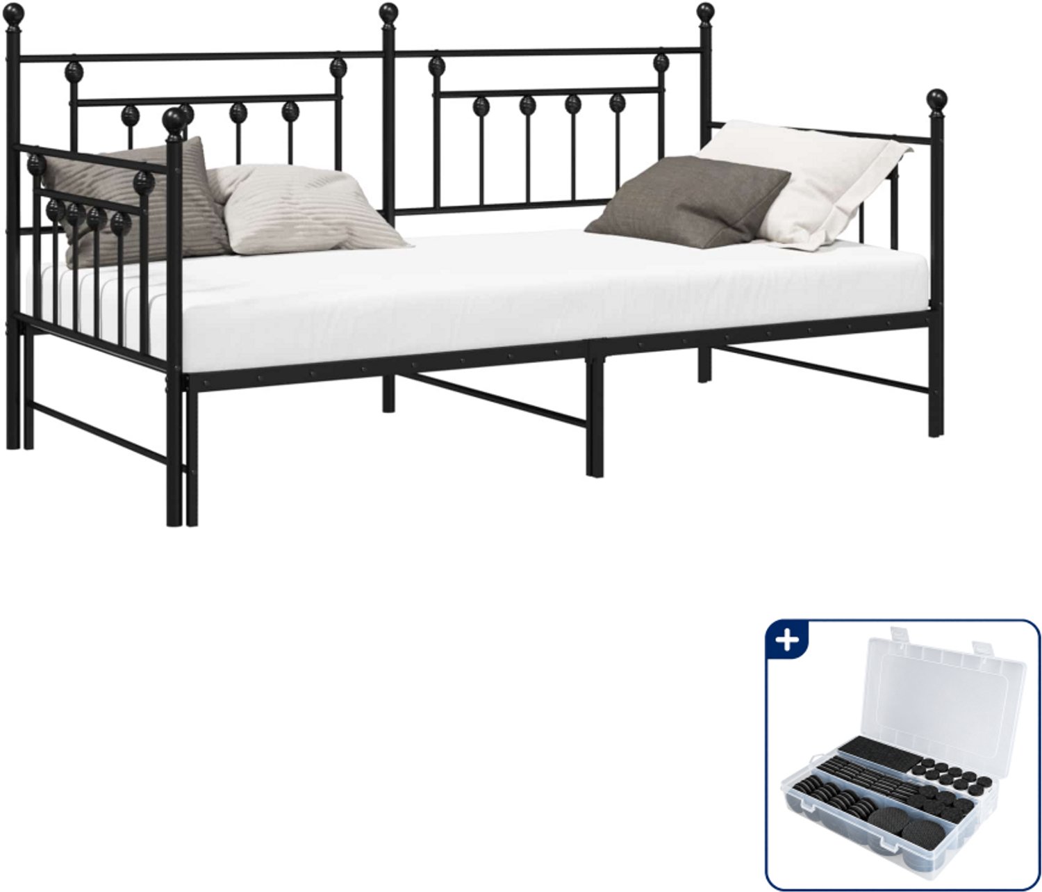 vidaXL dagbedframe - 107 x 203 cm - staal - zwart - Inclusief antikrasvilt 177-delig