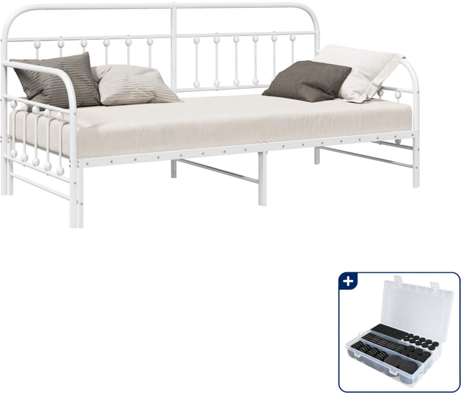 vidaXL dagbedframe - 100 x 190 cm - gepoedercoat staal - wit - Inclusief antikrasvilt 177-delig