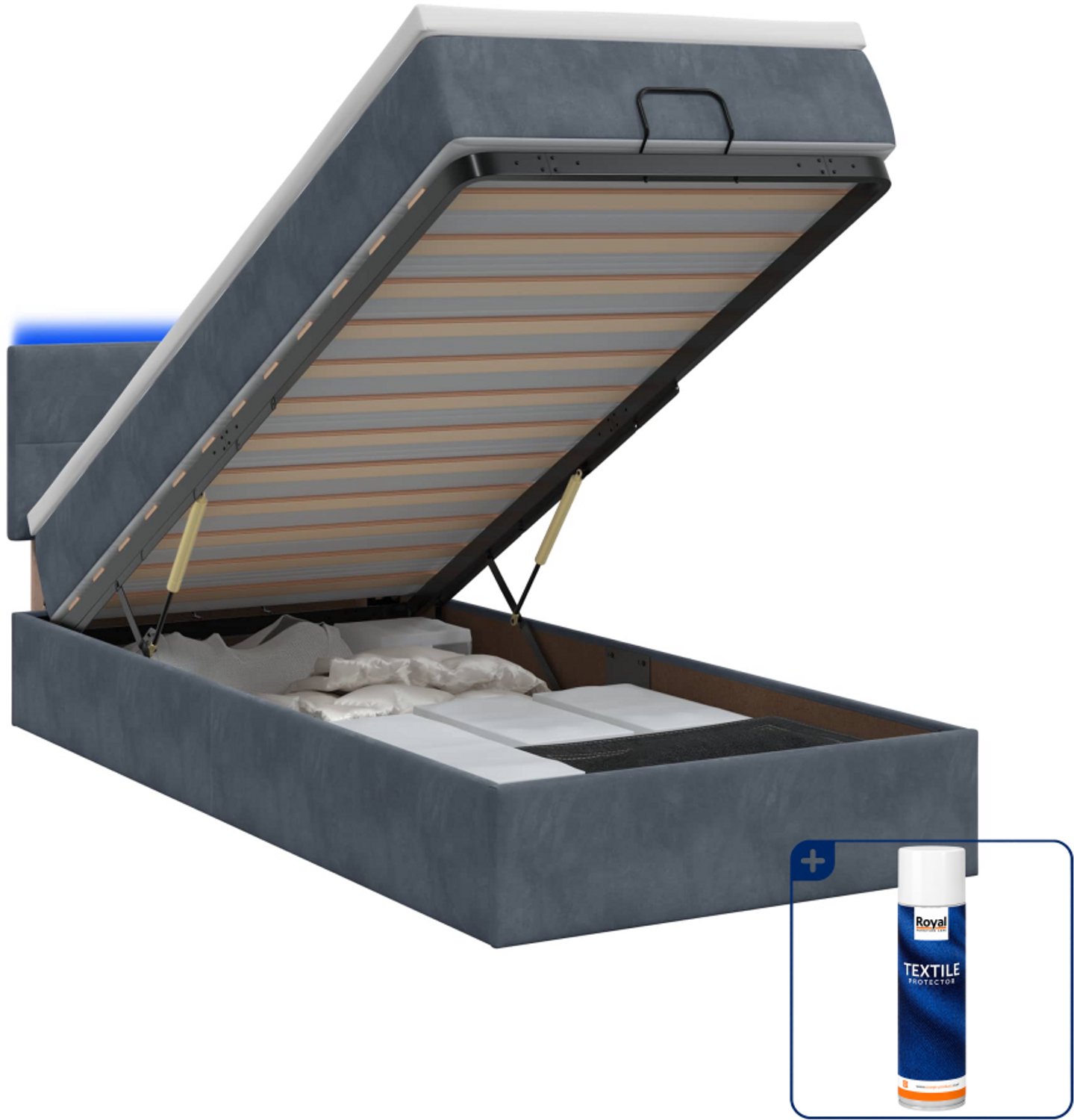 vidaXL ottoman bed met matras en led - 90 x 190 cm - donkergrijs - Inclusief textielbeschermer 500 ml