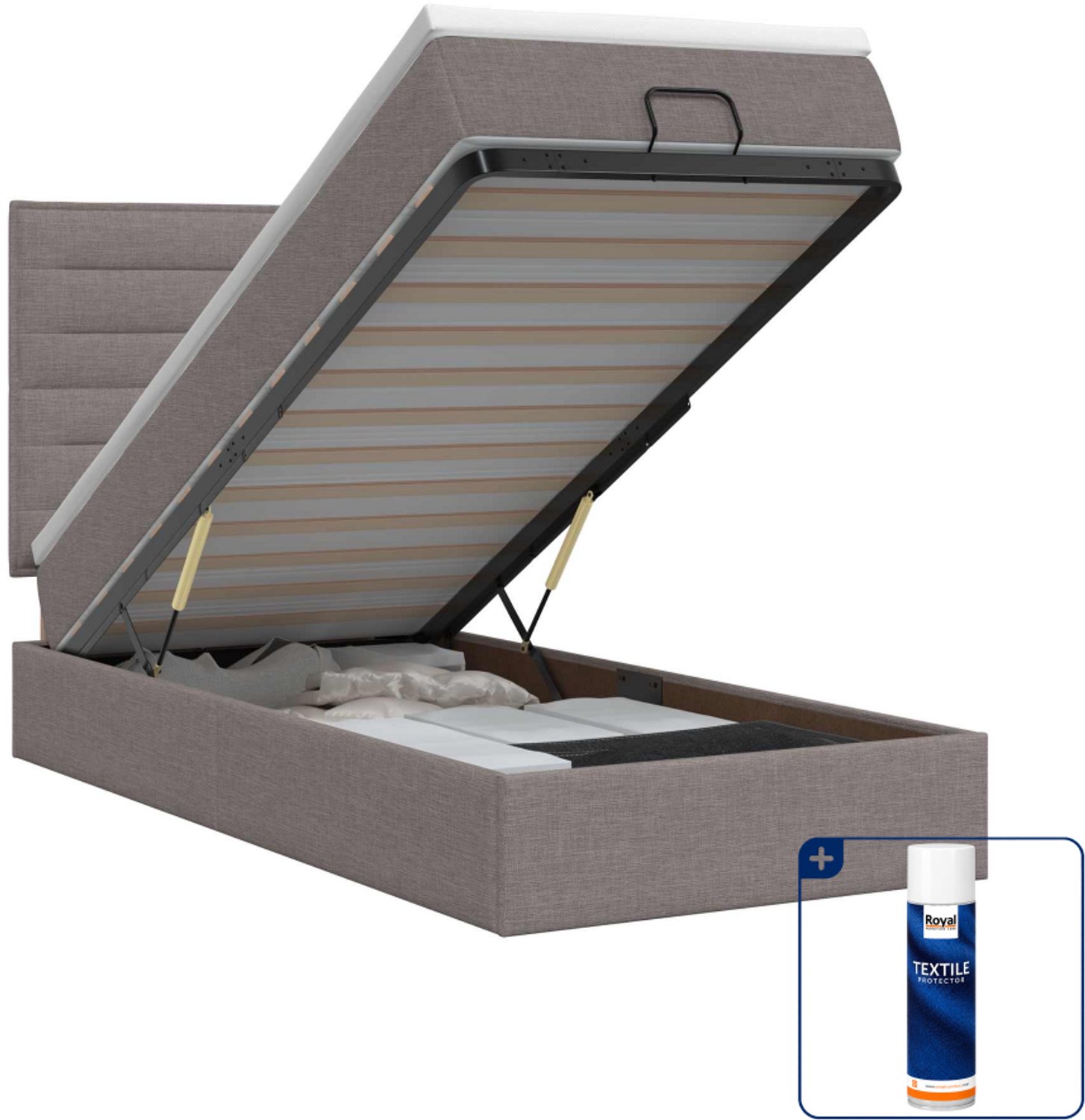 vidaXL ottoman bed met matras - 90 x 200 cm - stof - taupe - Inclusief textielbeschermer 500 ml