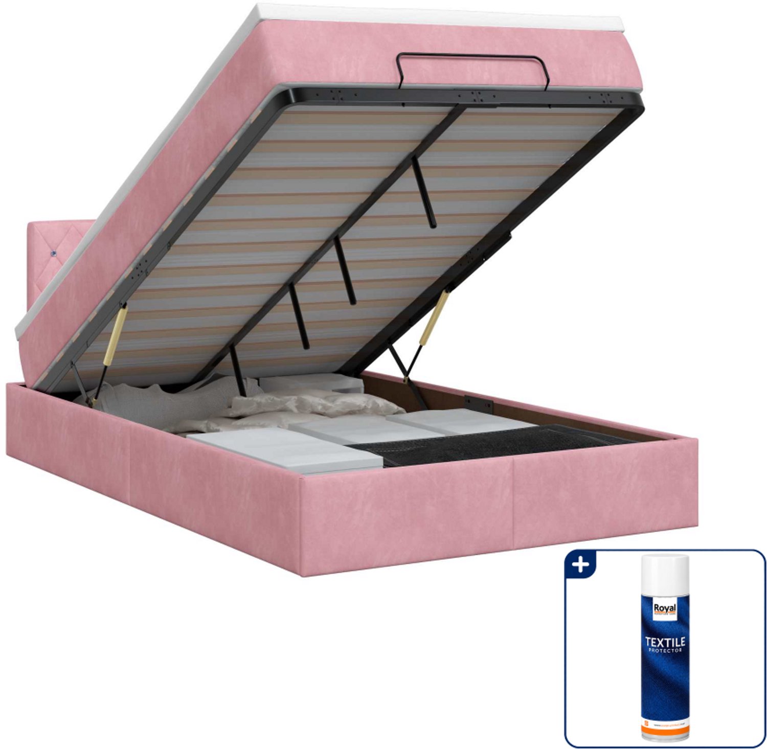 vidaXL Ottoman bed met matras - 120 x 200 cm - fluweel - roze - Inclusief textielbeschermer 500 ml