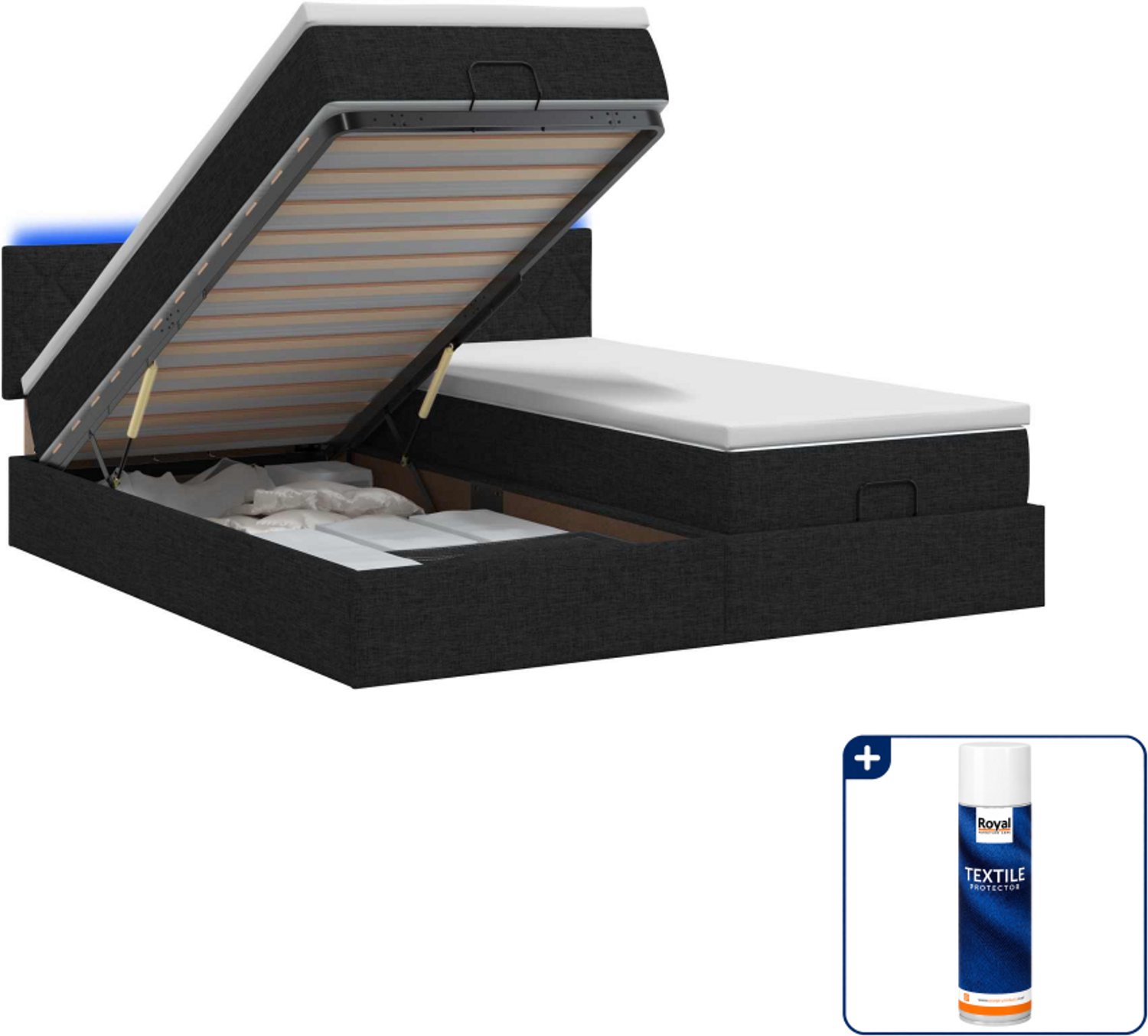 vidaXL Ottoman bed - Queensize - 160 x 200 cm - zwart - Inclusief textielbeschermer 500 ml