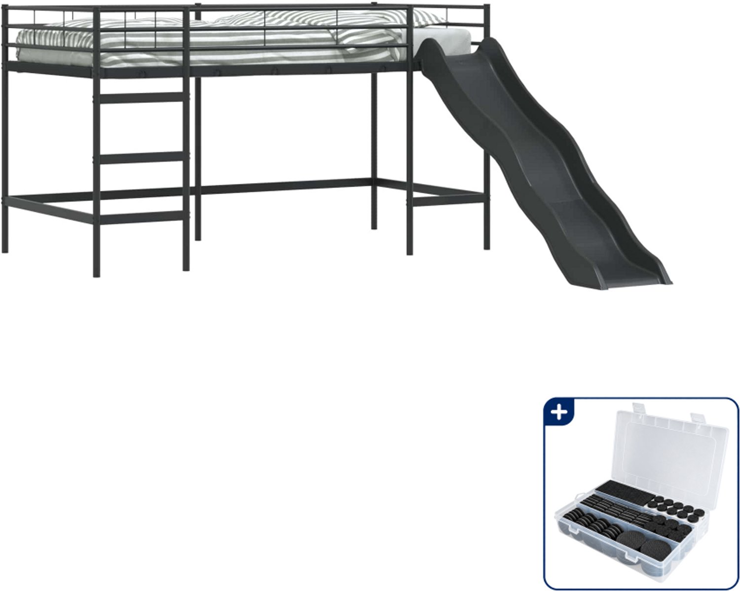 vidaXL kinderhoogslaper met glijbaan - 90 x 200 cm - staal - zwart - Inclusief antikrasvilt 177-delig