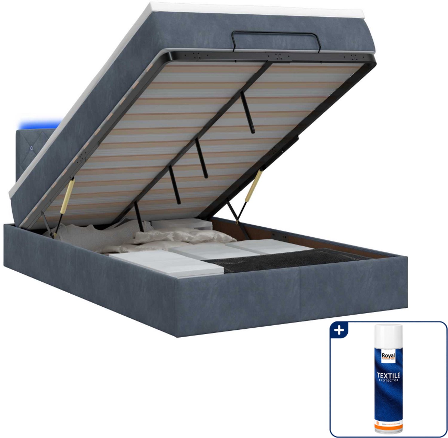vidaXL ottoman bed - 120 x 190 cm - donkergrijs - Inclusief textielbeschermer 500 ml