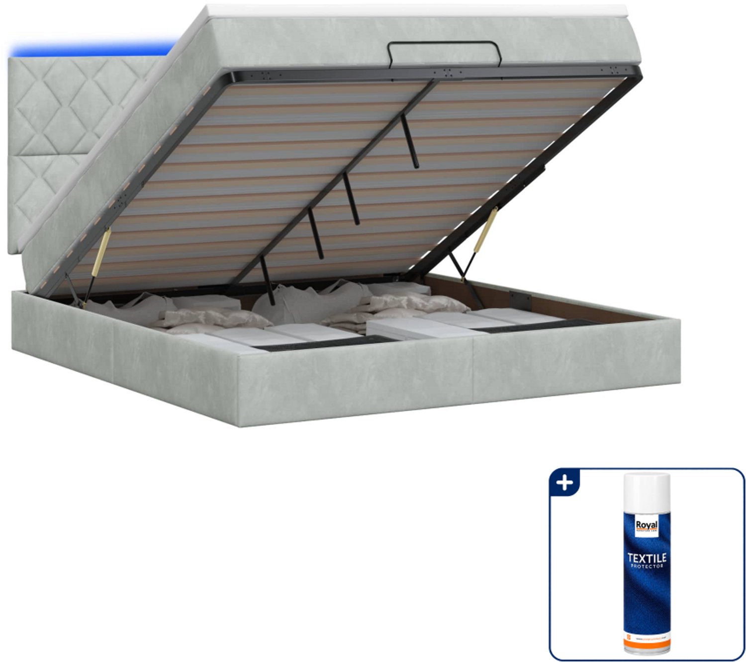 vidaXL Small double bed met matras en led - 140 x 200 cm - lichtgrijs - Inclusief textielbeschermer 500 ml