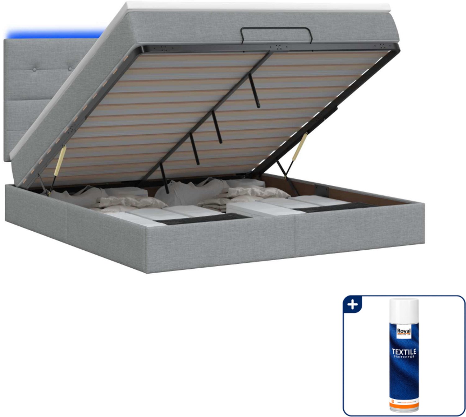 vidaXL ottoman bed met matras en led - 140 x 190 cm - lichtgrijs - Inclusief textielbeschermer 500 ml