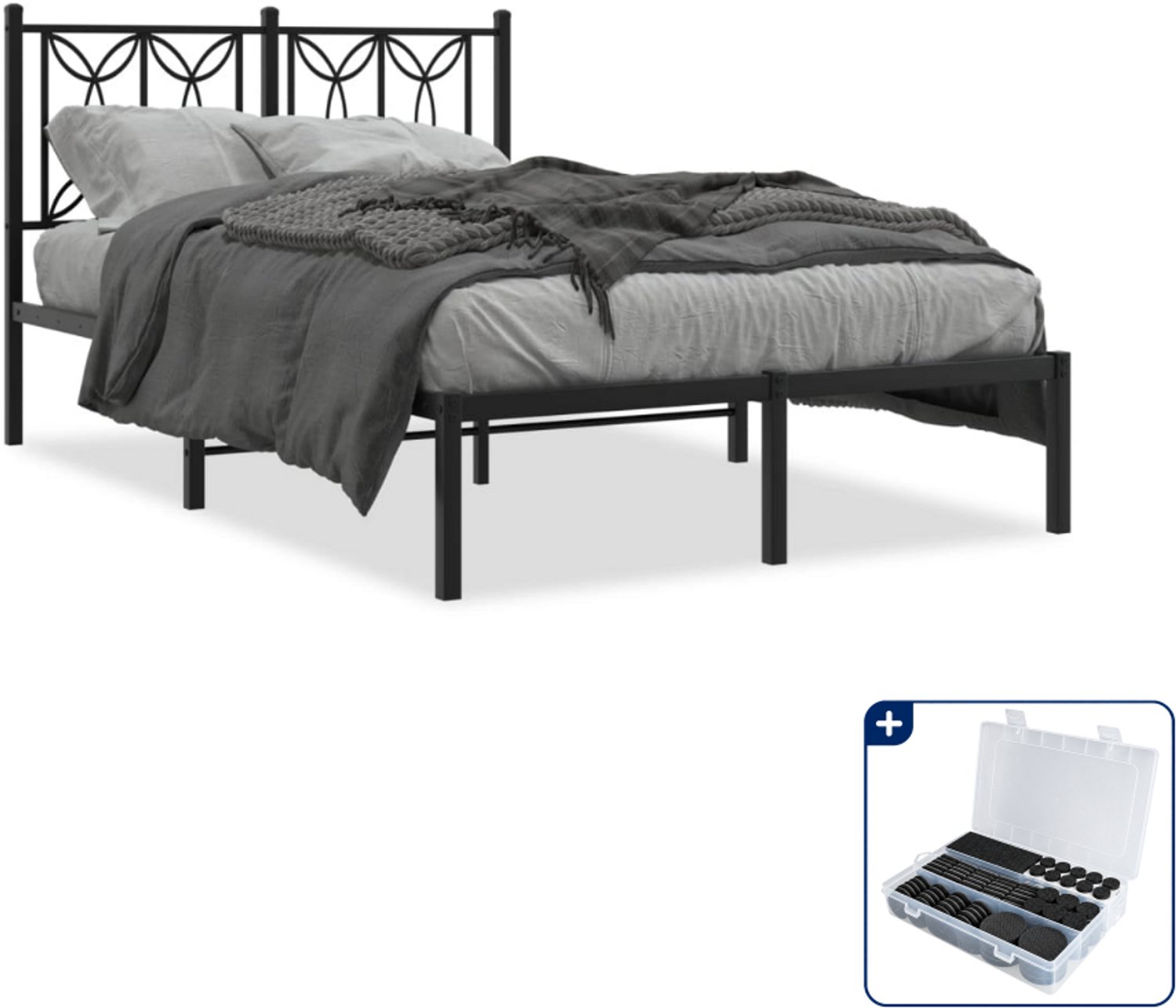 vidaXL Bedframe - 120 x 190 cm - staal - zwart - Inclusief antikrasvilt 177-delig