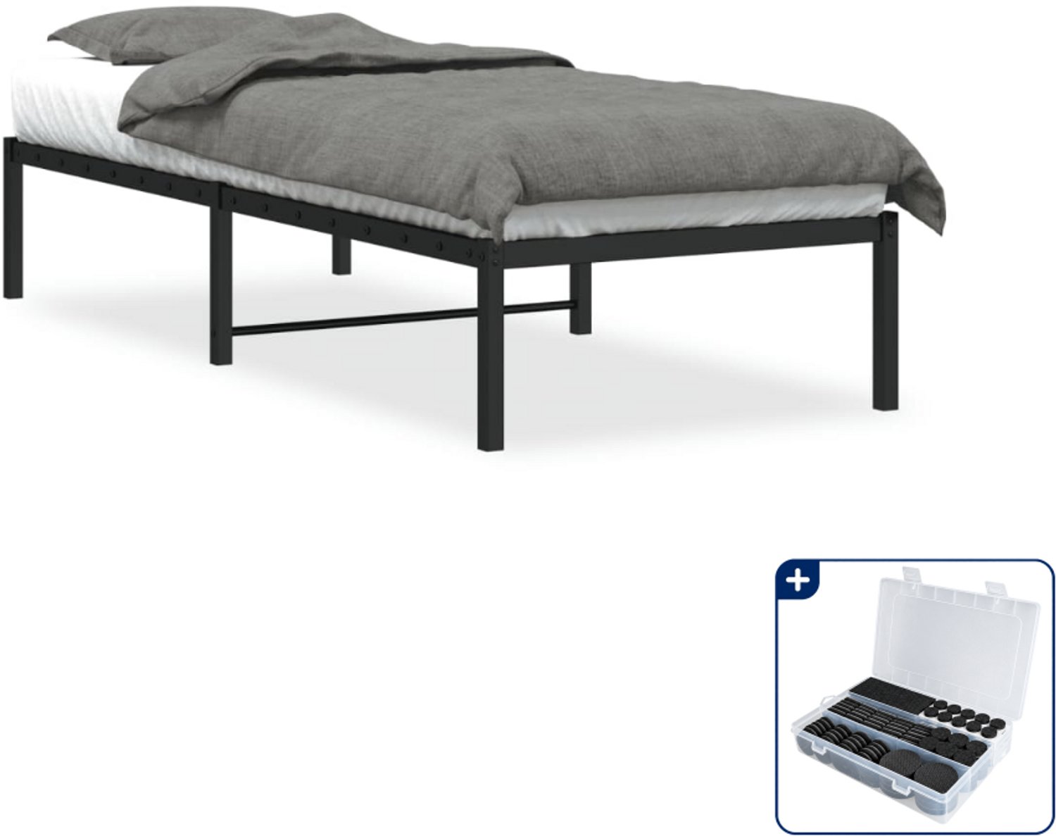vidaXL bedframe - 75 x 190 cm - staal - zwart - Inclusief antikrasvilt 177-delig