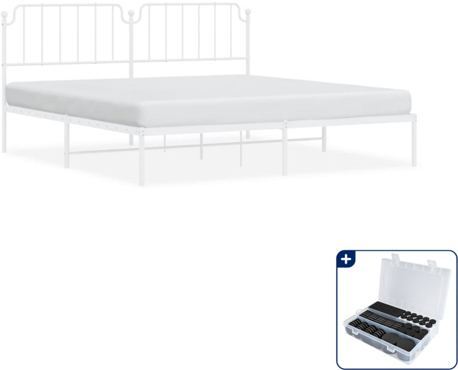 vidaXL bedframe met hoofdbord - 200 x 200 cm - staal - wit - Inclusief antikrasvilt 177-delig