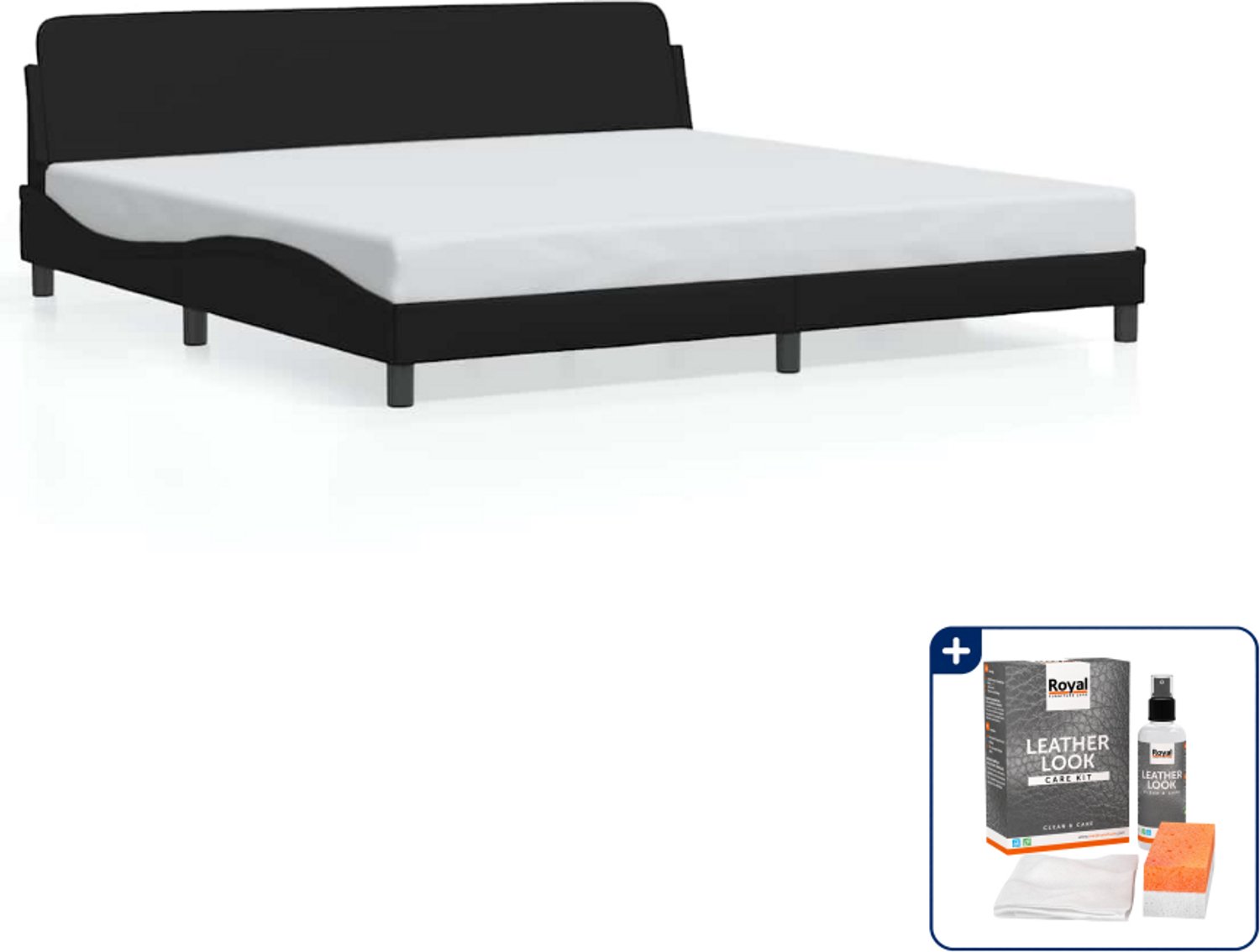 vidaXL bedframe Dover - Super kingsize - 200 x 200 cm - zwart - Inclusief onderhoudsset voor kunstleer 150 ml