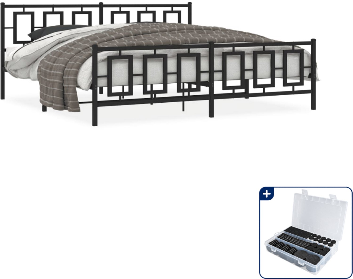 vidaXL Bedframe - 193 x 203 cm - metaal - zwart - Inclusief antikrasvilt 177-delig