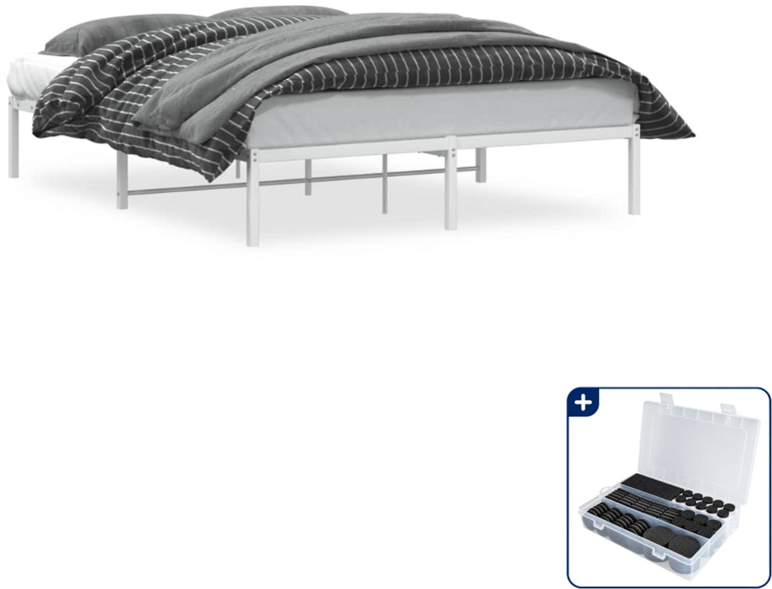 vidaXL bedframe - 150 x 200 cm - staal - wit - Inclusief antikrasvilt 177-delig