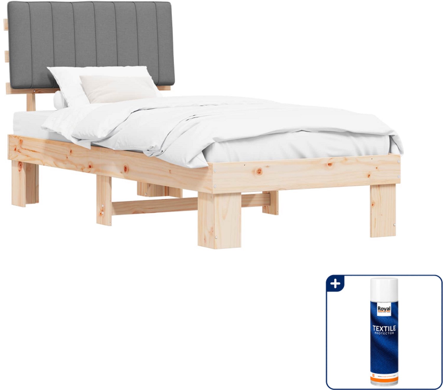 vidaXL bedframe - 90 x 190 cm - lichtgrijs - Inclusief textielbeschermer 500 ml