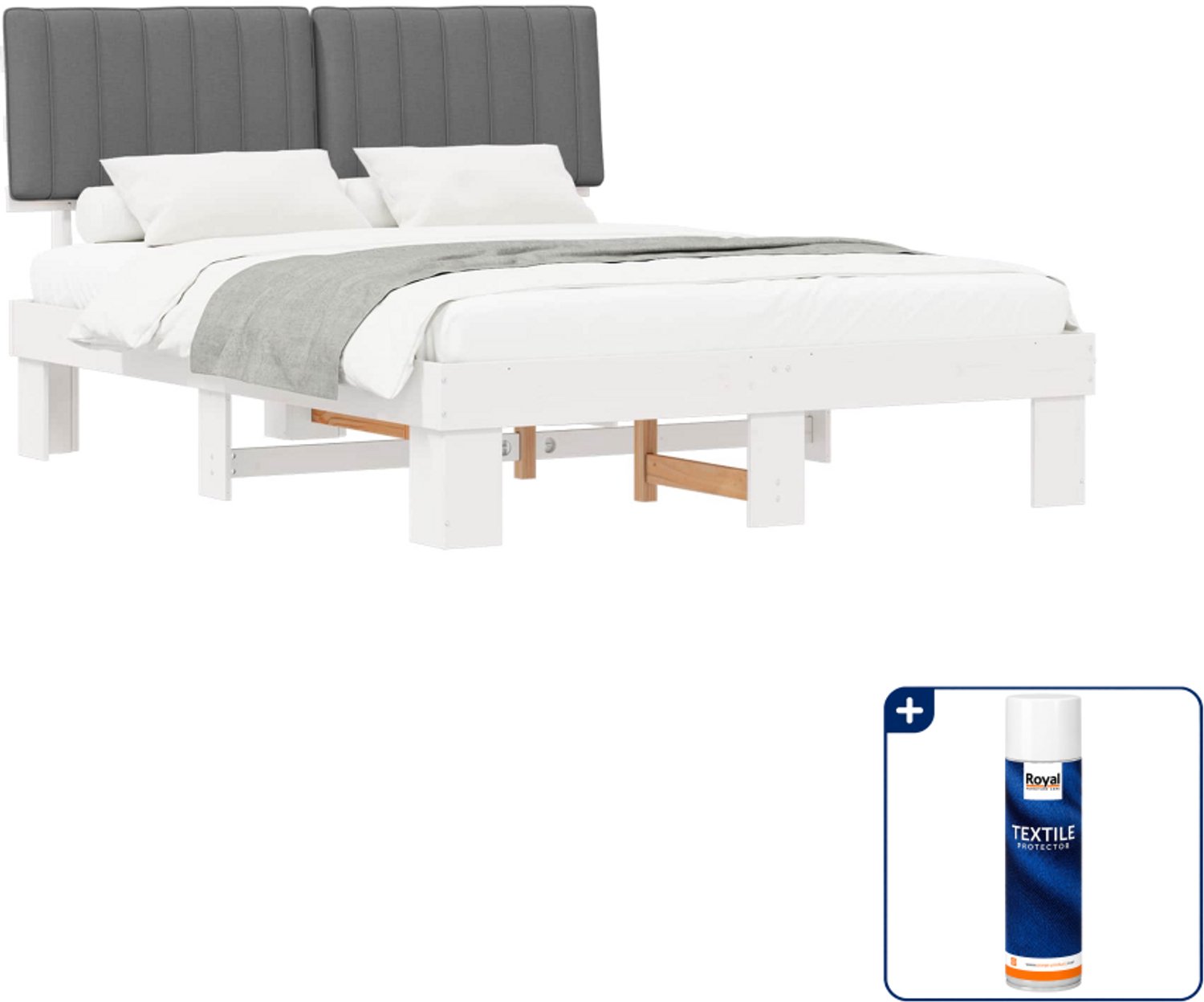 vidaXL bedframe - 150 x 200 cm - massief grenenhout - lichtgrijs - Inclusief textielbeschermer 500 ml