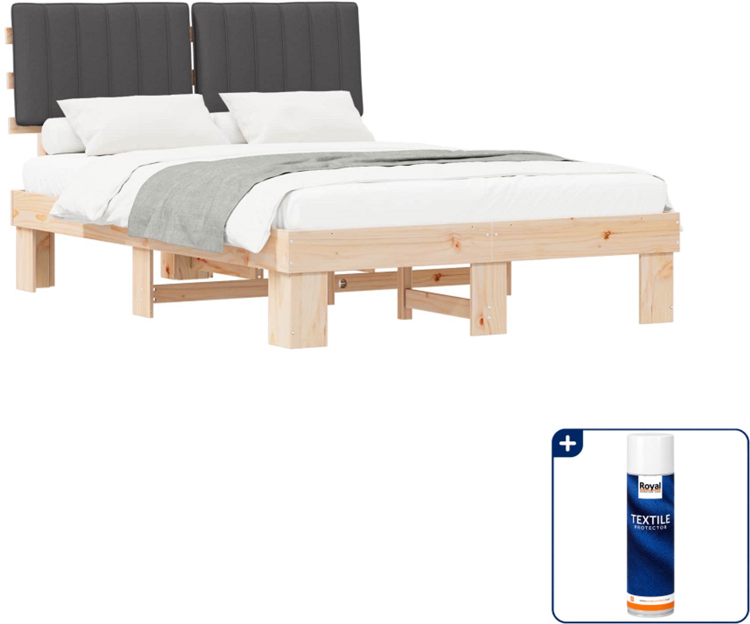 vidaXL bedframe - Small double - 140 x 200 cm - donkergrijs - Inclusief textielbeschermer 500 ml