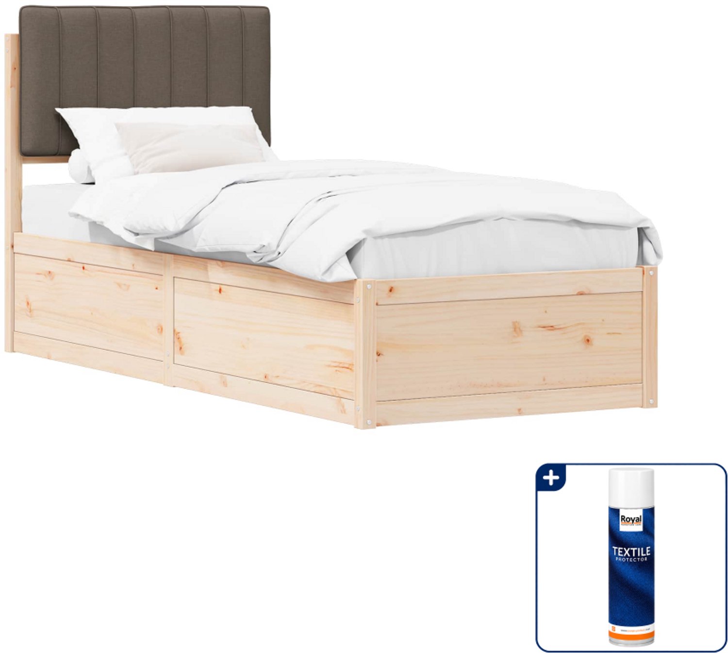 vidaXL bedframe - 75 x 190 cm - massief grenenhout - taupe - Inclusief textielbeschermer 500 ml