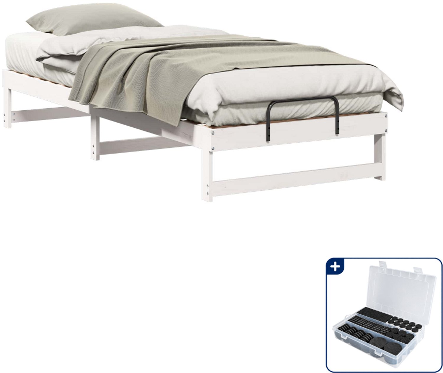 vidaXL bedframe - 100 x 220 cm - massief grenenhout - wit - Inclusief antikrasvilt 177-delig