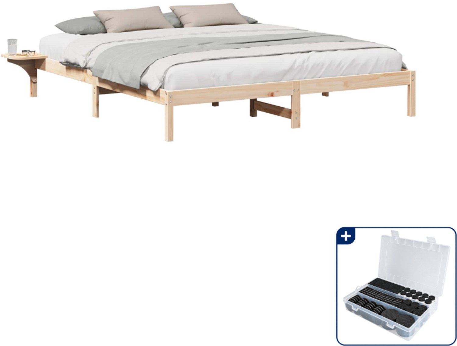 vidaXL bedframe - 200 x 200 cm - massief grenenhout - naturel - Inclusief antikrasvilt 177-delig Bruin
