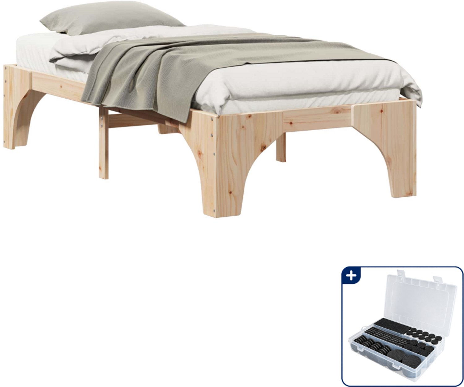 vidaXL bedframe - 75 x 190 cm - massief grenenhout - bruin - Inclusief antikrasvilt 177-delig