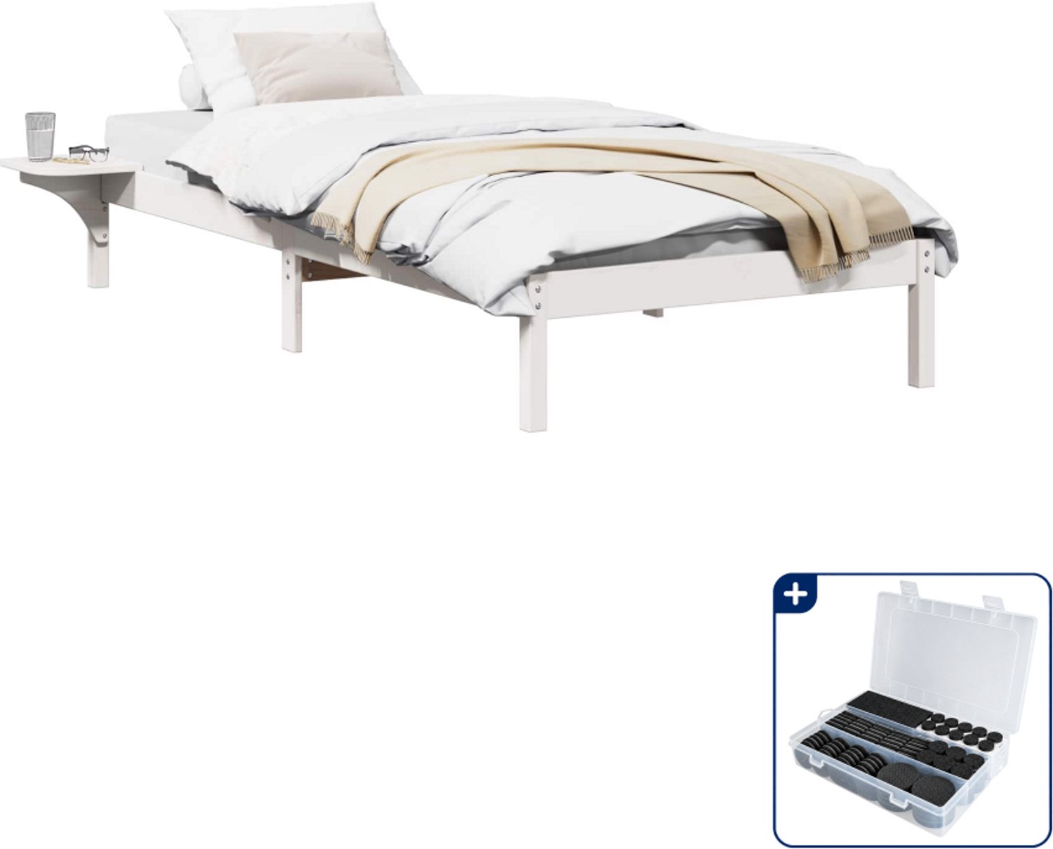 vidaXL bedframe - 100 x 200 cm - massief grenenhout - wit - Inclusief antikrasvilt 177-delig