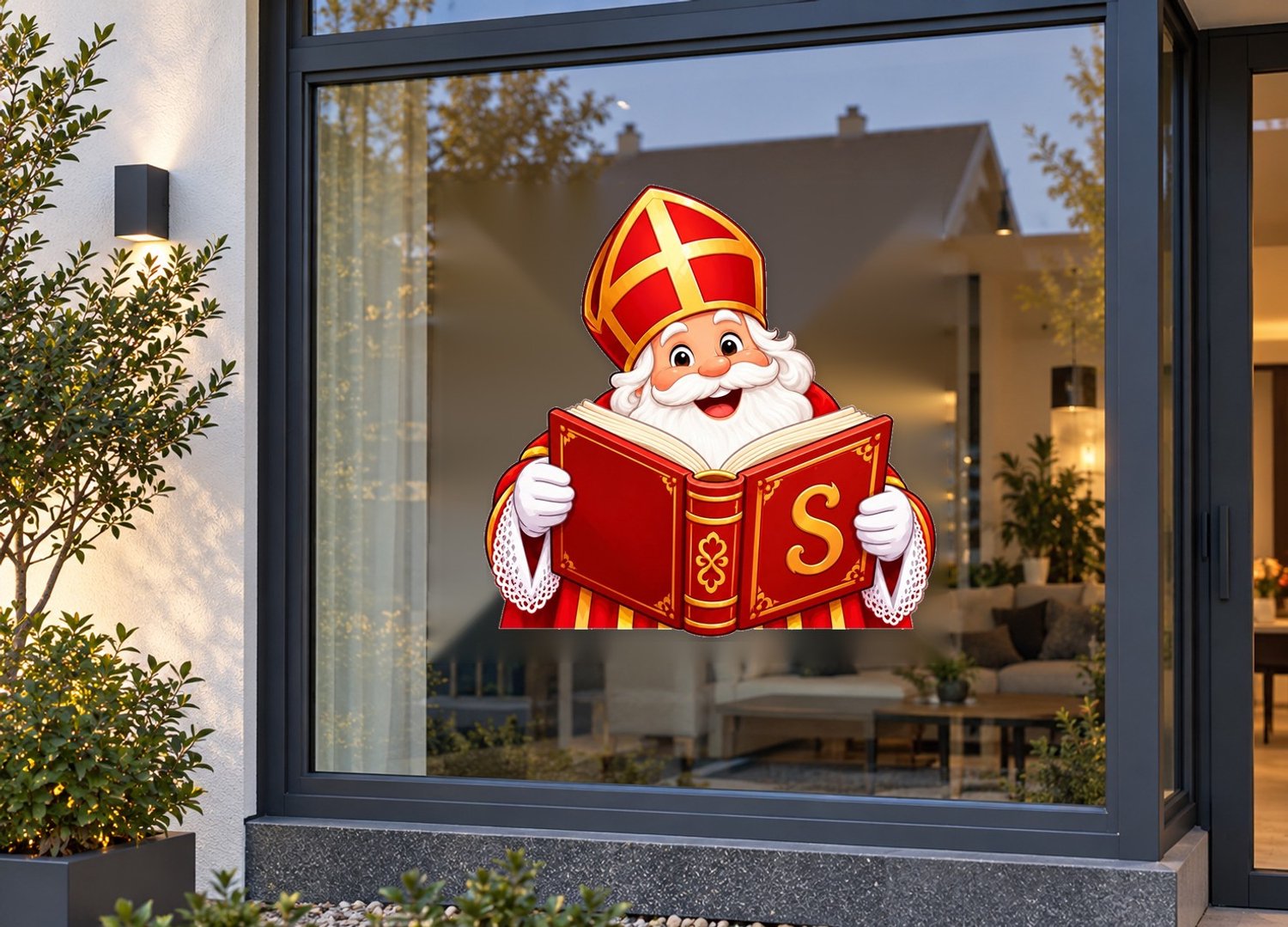 Sinterklaas Raamsticker - Statische Raamfolie Herbruikbaar - 30cm Breed - Hoogwaardige PVC-folie - Watervast - Weerbestendig - Verplaatsbaar - Variant 6
