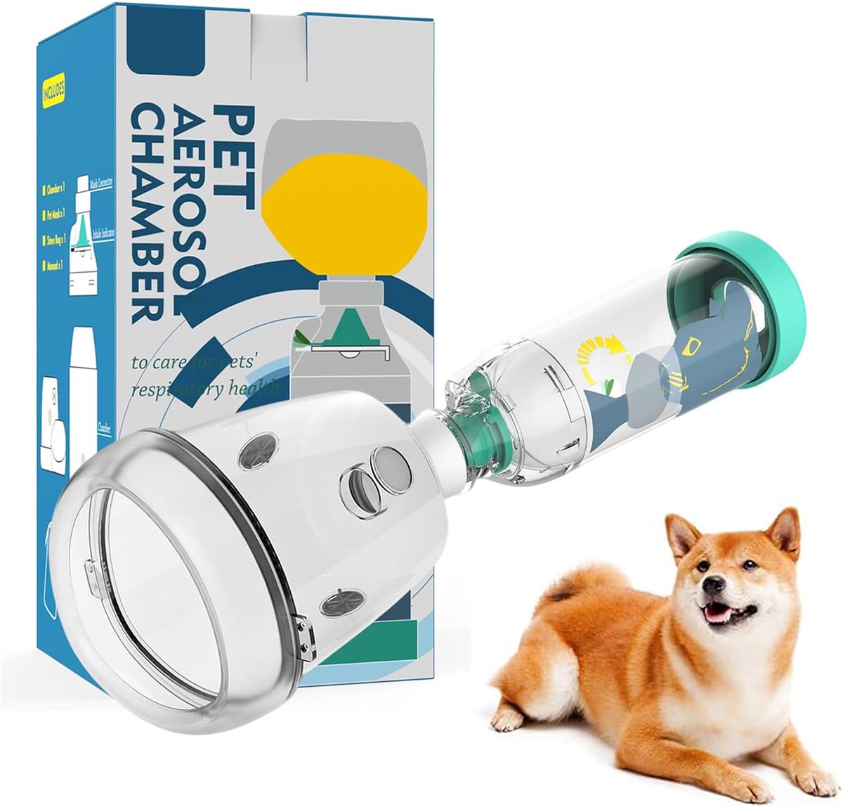 Afstandhouder voor katteninhalator met indicator, speciaal voor katten en kleine honden, aerosolkamer met siliconen masker, voor thuis en buiten, groen (S) (M)