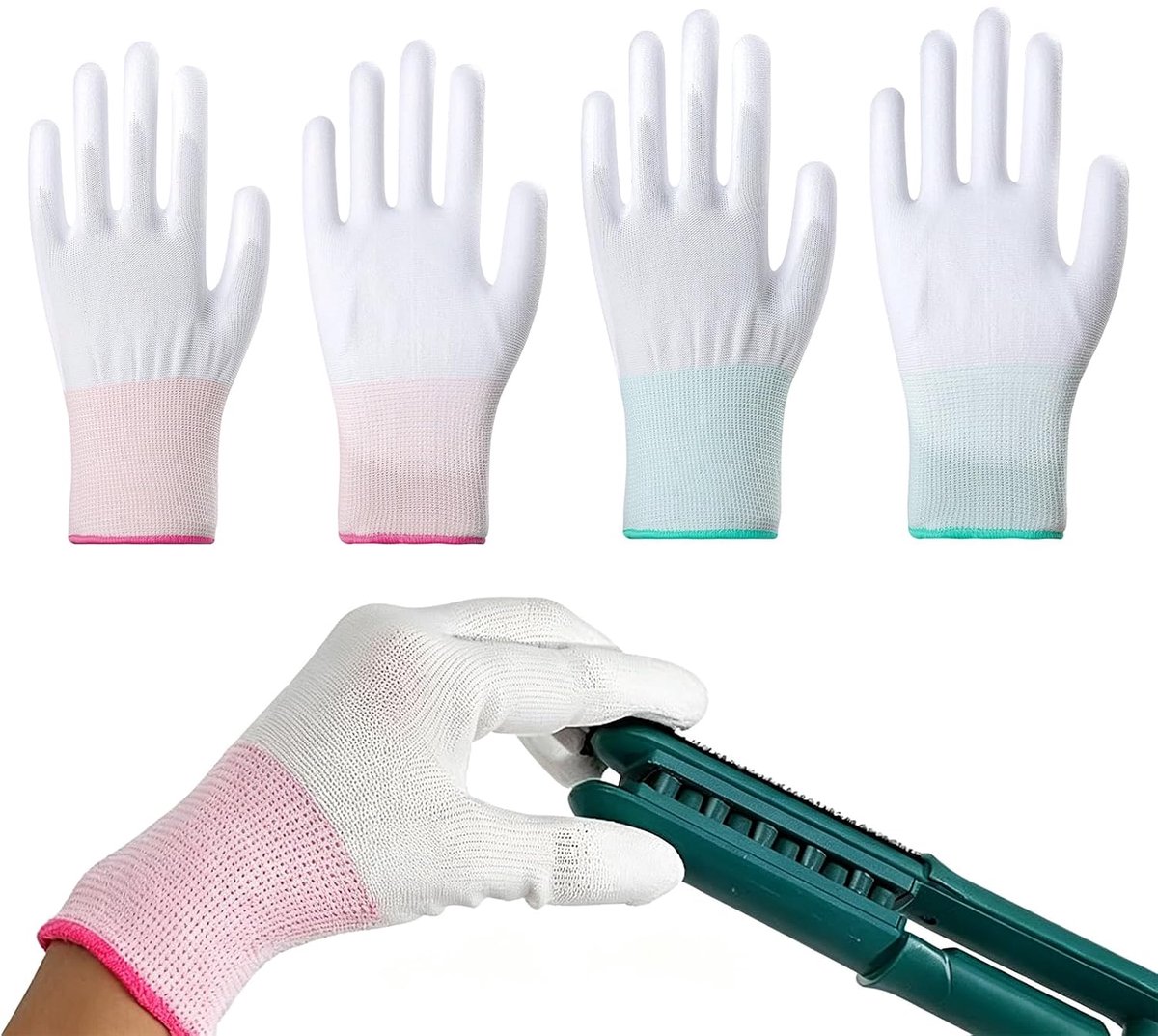 Hittebestendige haarstylinghandschoenen, hittebestendige handschoenen voor haarstyling, bescherming tegen brandwonden bij het gebruik van krultangen, stijltangen en haarstylers, roze en groen