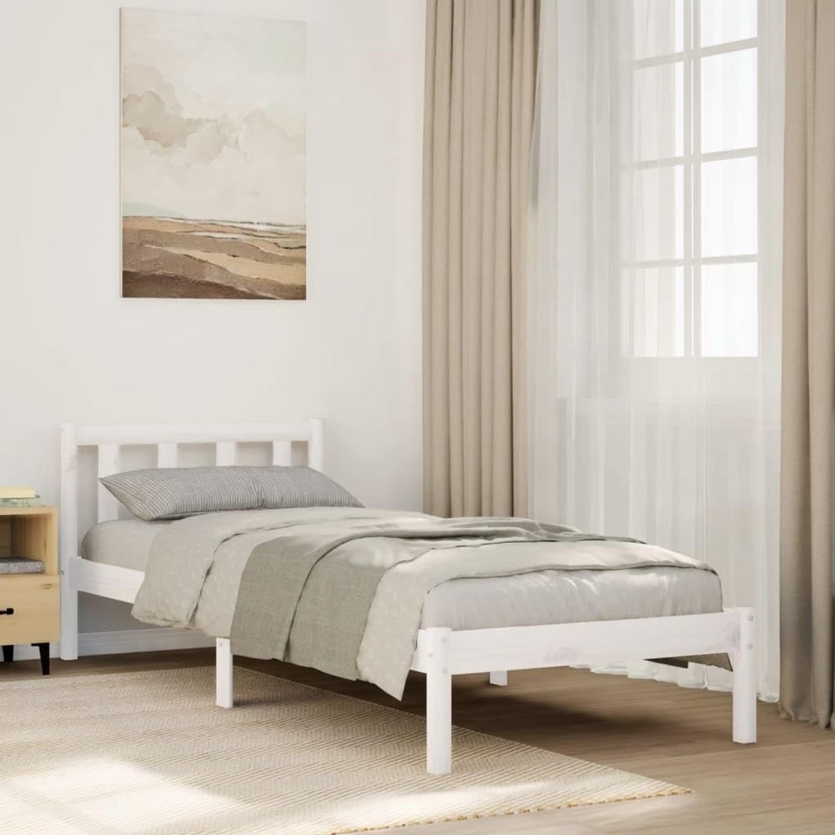 Grenenhouten lattenbodem met hoofdbord 80x220 cm wit