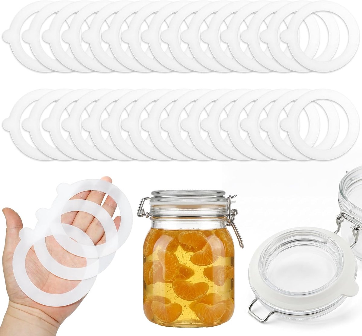 30 stuks inmaakrubbers, siliconen, 69 mm, vervangende rubberen ringen voor weckpotten, herbruikbaar, lekvrij, inmaakringen voor inmaakpotten, brede hals, deksels, glazen