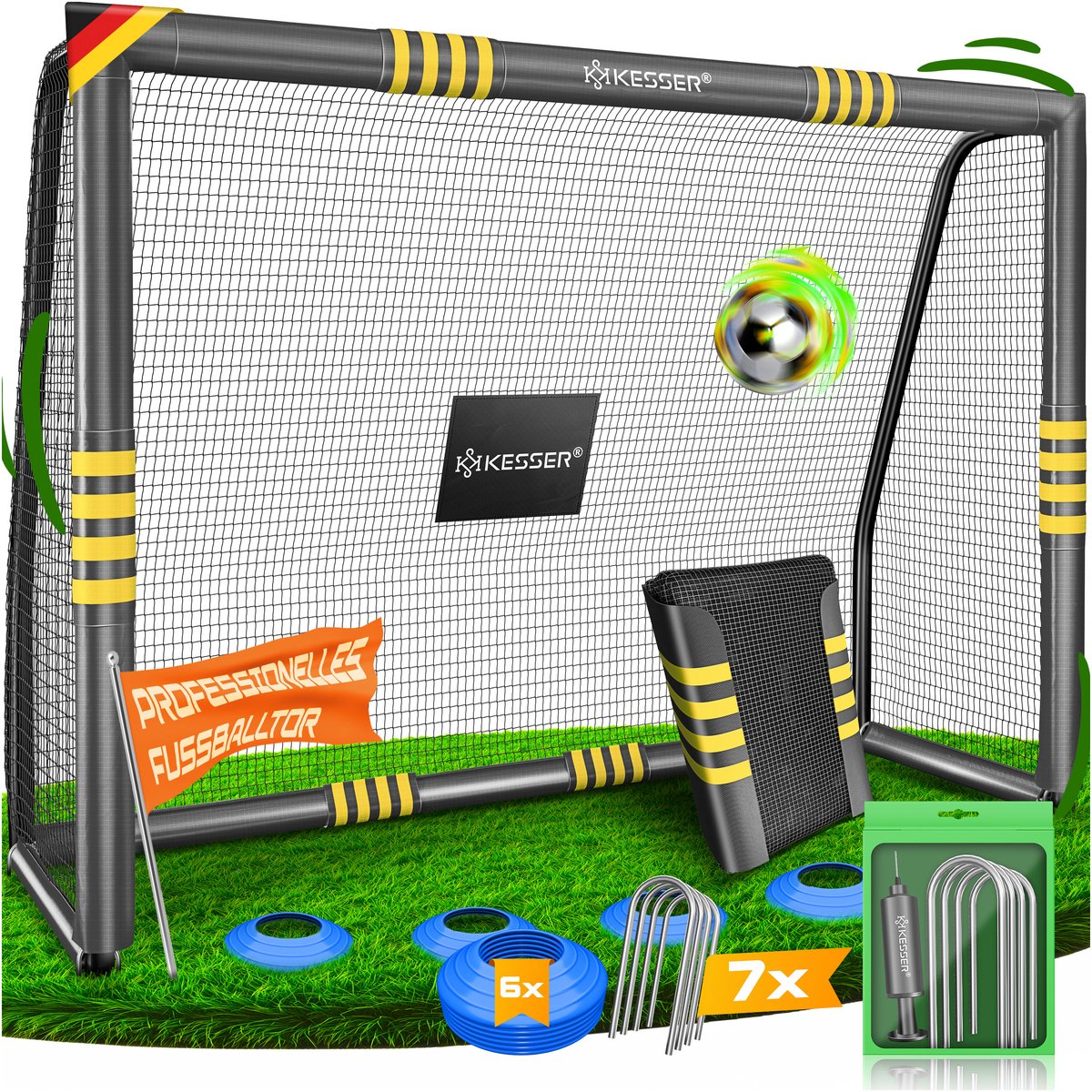 KESSER® Voetbaldoel - Stalen frame met bekleding - UV-bestendig net - 240 cm - Antraciet