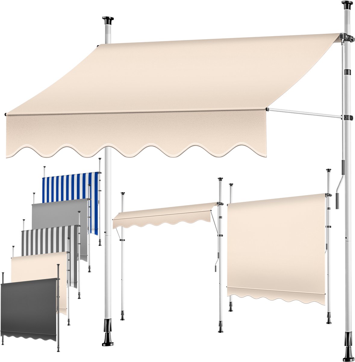 KESSER® Klemluifel met handslinger - Balkonluifel zonder boren - UV-bestendig - Beige 300 cm