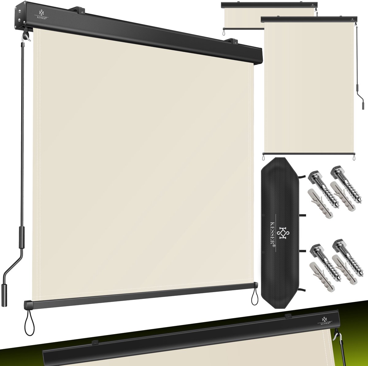 KESSER® Verticale zonwering - Balkonscherm met handslinger - Zon- en inkijkbescherming - Beige 160 x 250 cm