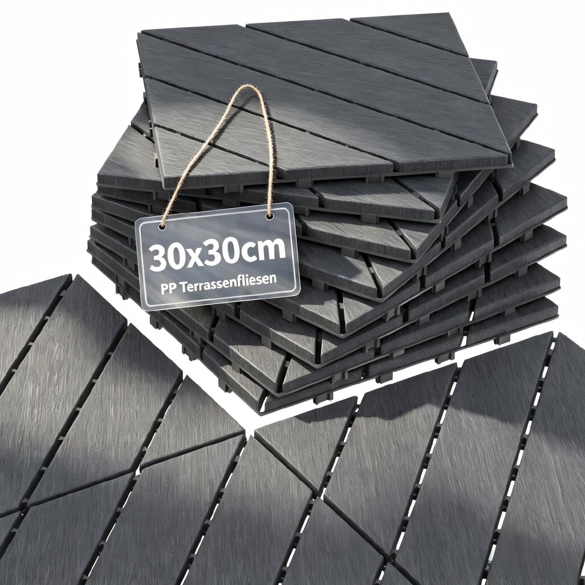Vloerplaten met schuin patroon, 30 x 30 cm, antraciet, 33 stuks