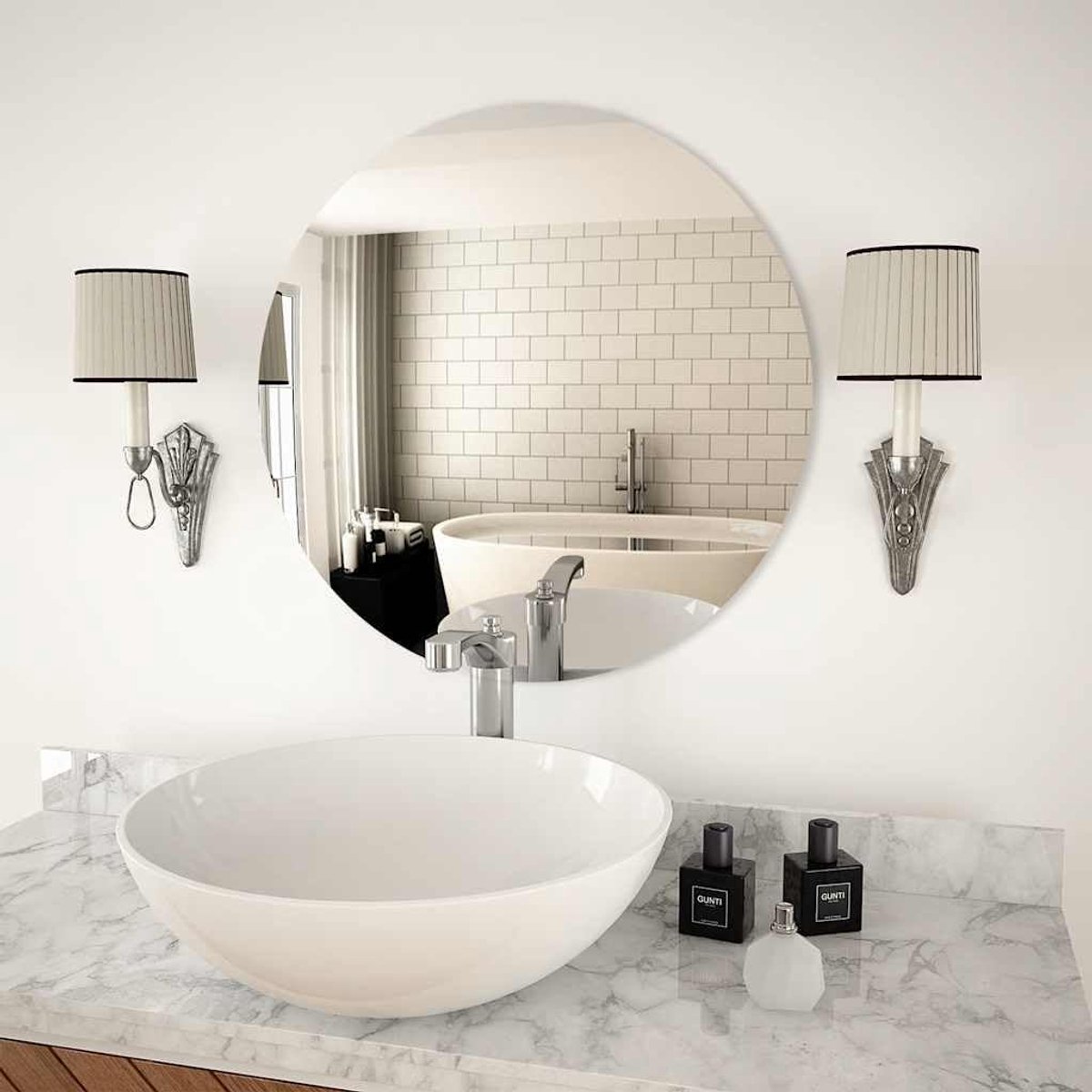 Wandspiegel van glas met geslepen rand voor slaapkamer, woonkamer of kleedkamer - minimalistisch design, optische ruimtevergroting, eenvoudige montage