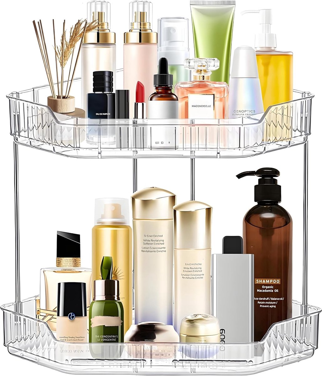 Makeup organiser 2 niveaus - staande plank - hoogwaardig PET - perfect voor make-up en oliën - ShopVlot