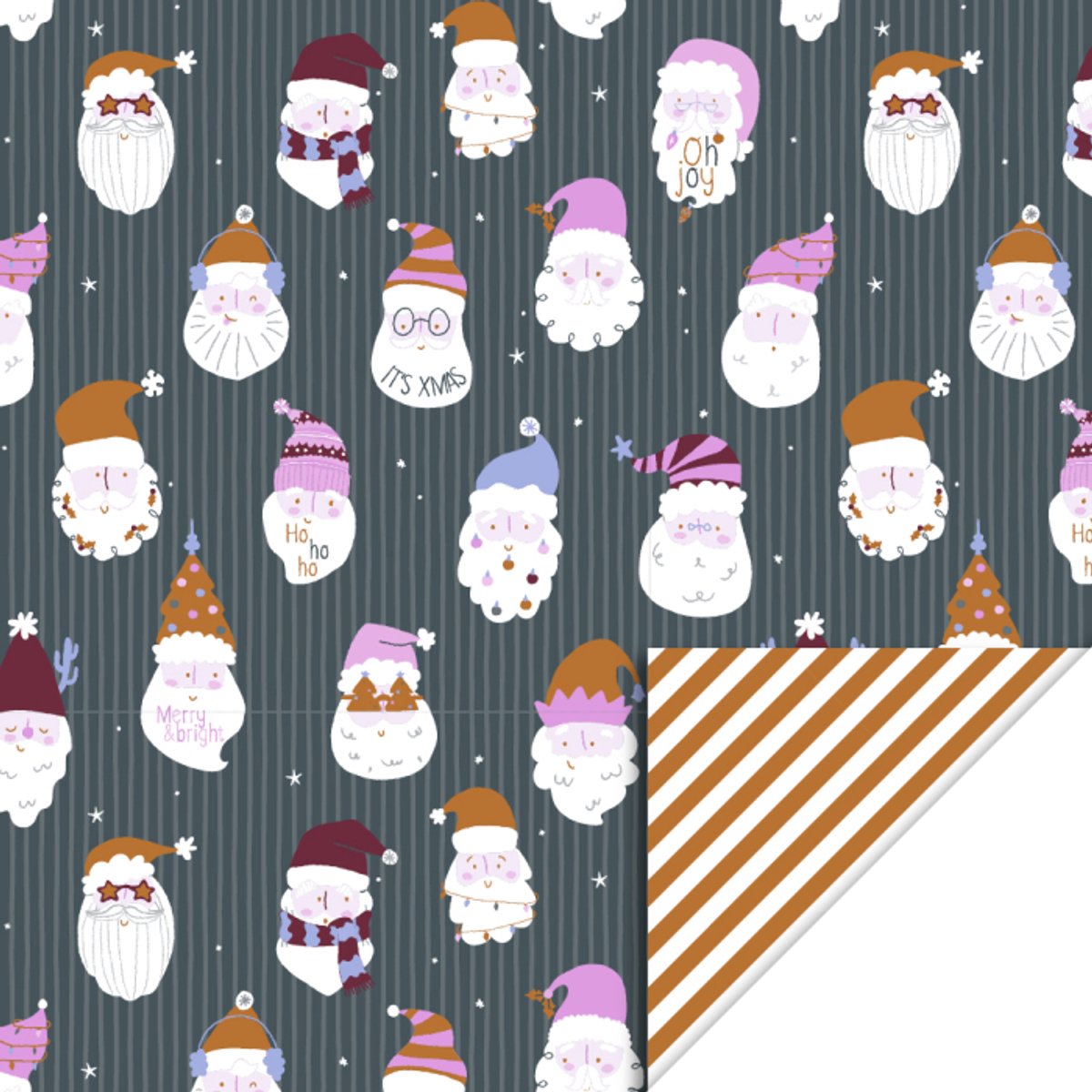 Het Inpakhuis - Cadeaupapier - Inpakpapier - Kadopapier - Kerst - Crazy Santa - Stripe Cider - 70xm x 3mtr