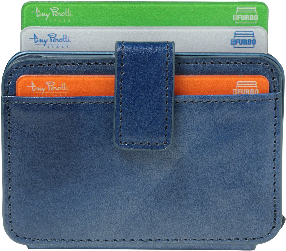 Tony Perotti Van Gogh Evo RFID leren Pasjeshouder met bankbiljet- en kleingeldvak - Blauw