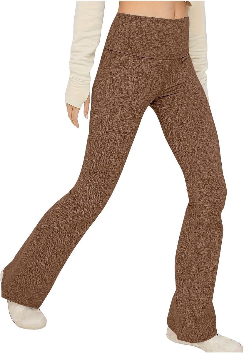 Yoga legging, wijd uitlopend, grijs, stretch, buikband