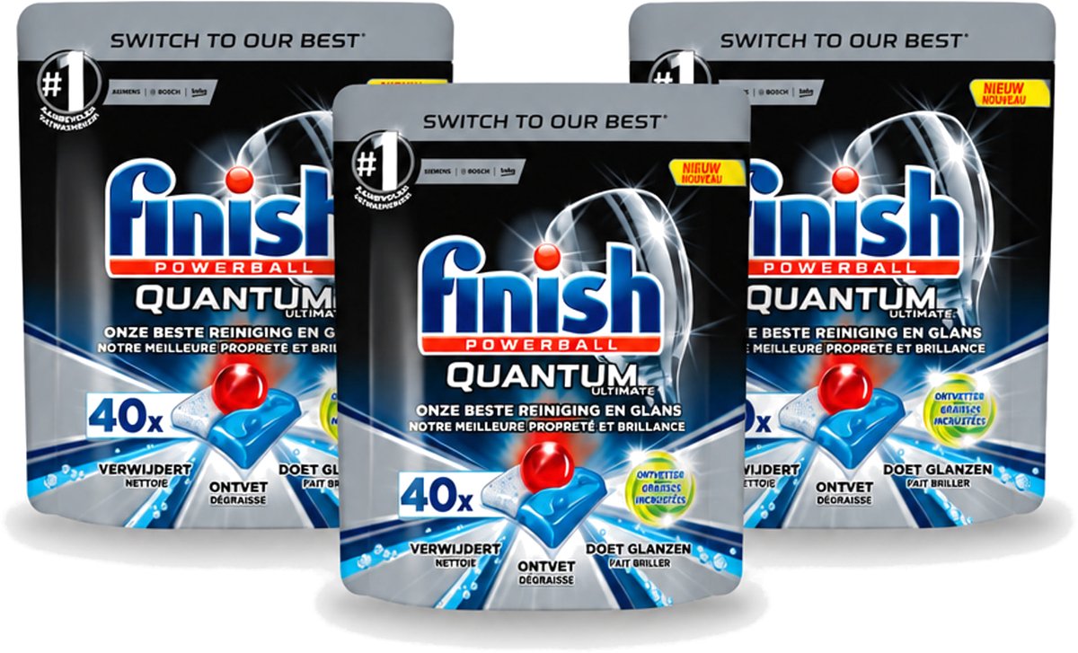 3 x Finish – Vaatwastabletten – Quantum Ultimate Ontvetter – 40 Capsules - Voordeelverpakking - 3 stuks