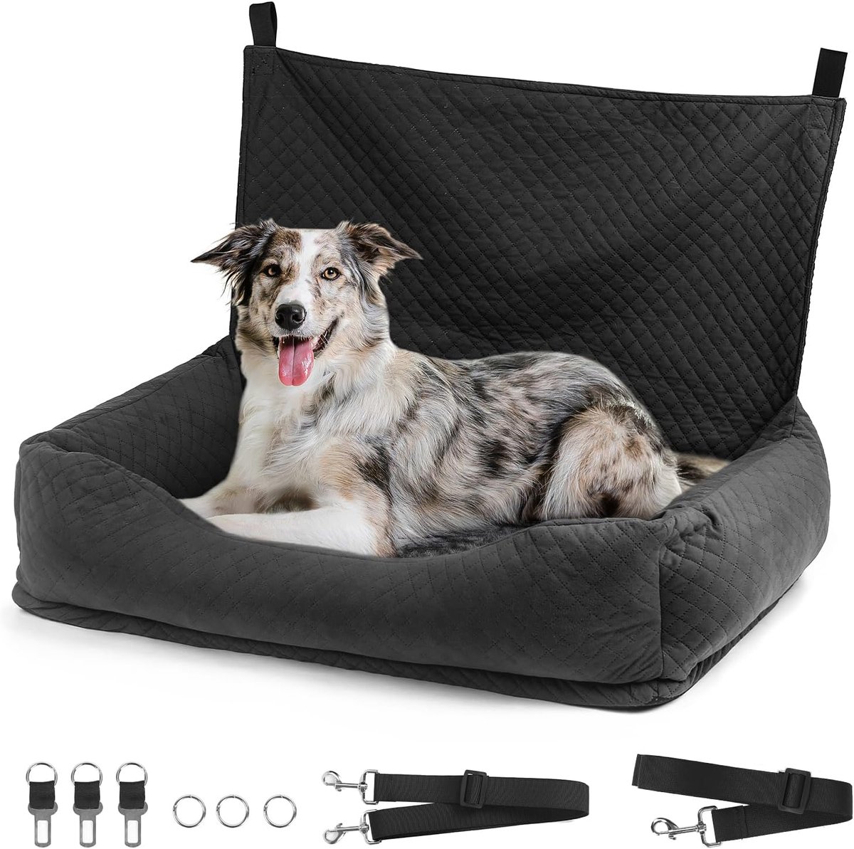 SnelShoppen - Hondenautostoel voor middelgrote en grote honden, universele hondenstoel, wasbaar, zelfverwarmend kattenbed, tot 20 kg, verstelbare scho