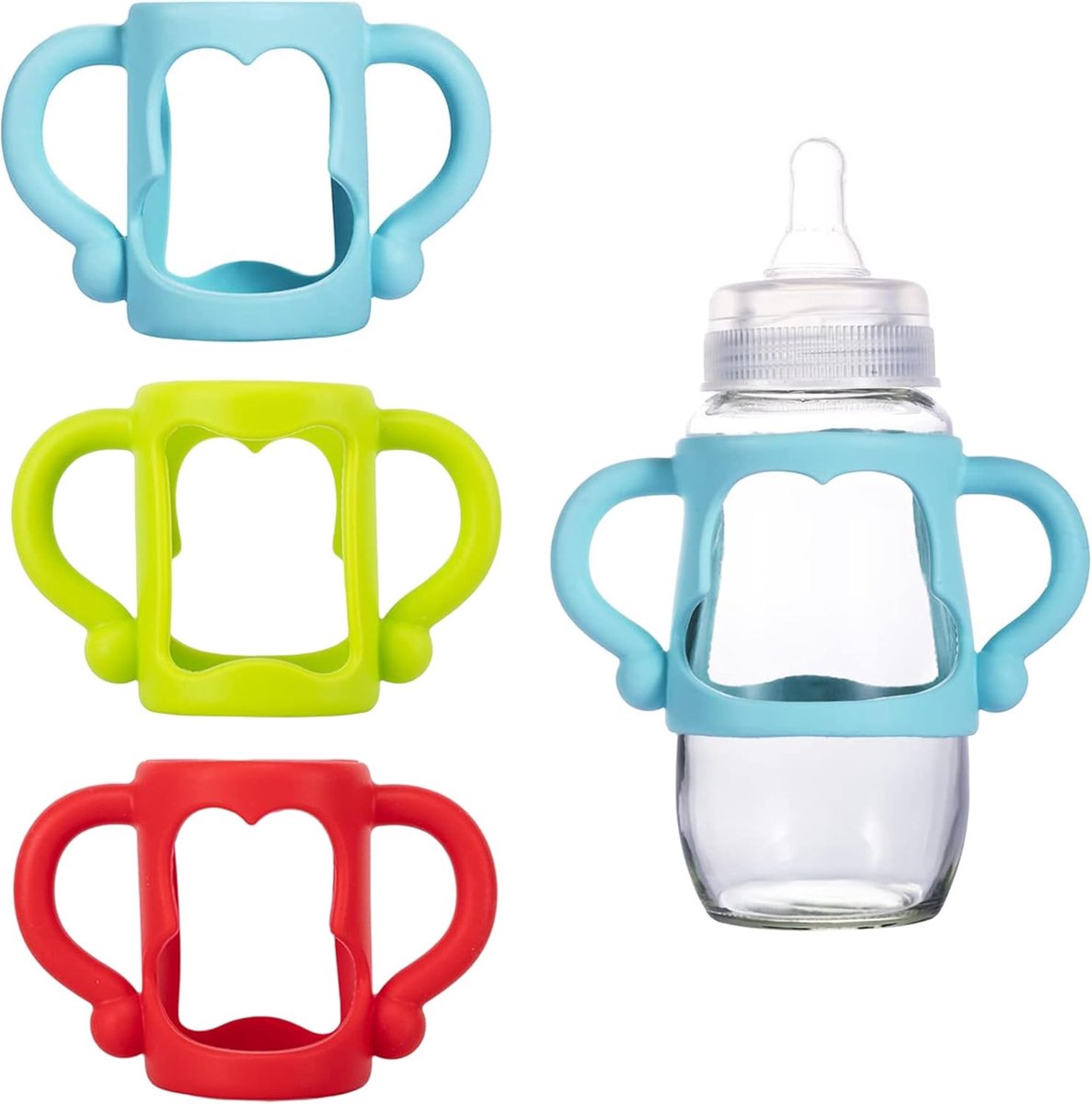SnelShoppen - 3 Stuks Siliconen Babyfles-Handgrepen - Flesgrepen voor Kinderen - Geschikt voor Smalle Dr. Brown Flessen - Flessenhouder - Kleine Handg
