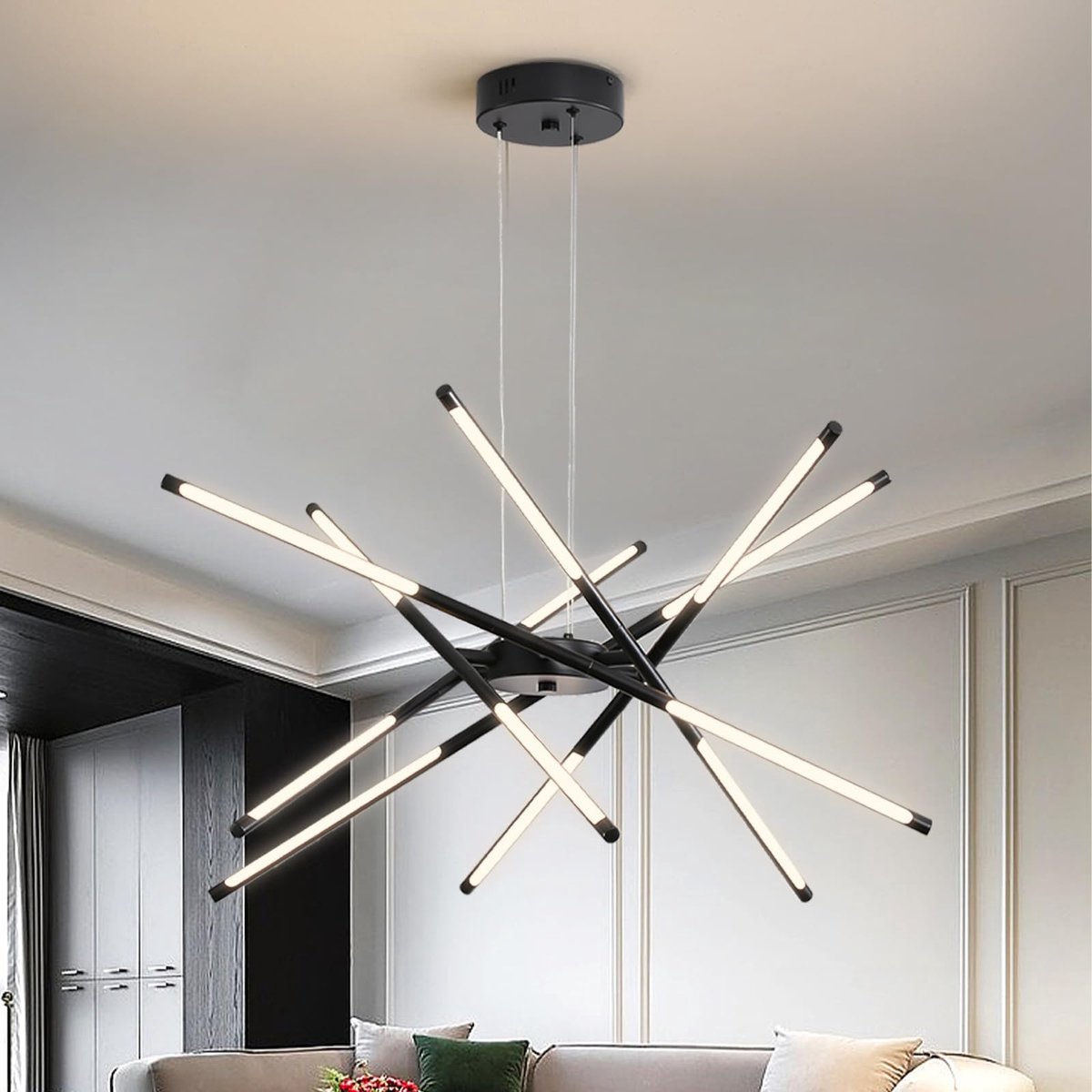 SnelShoppen - Moderne LED Spoetnik Kroonluchter Zwart/Goud - Industriële Hanglamp met 12 Koppen voor Woonkamer, Eetkamer, Keuken en Slaapkamer